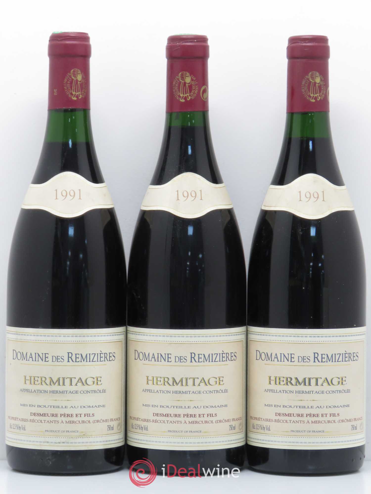 Hermitage Domaine des Remizières 1991 - Lot de 3 bouteilles - 0