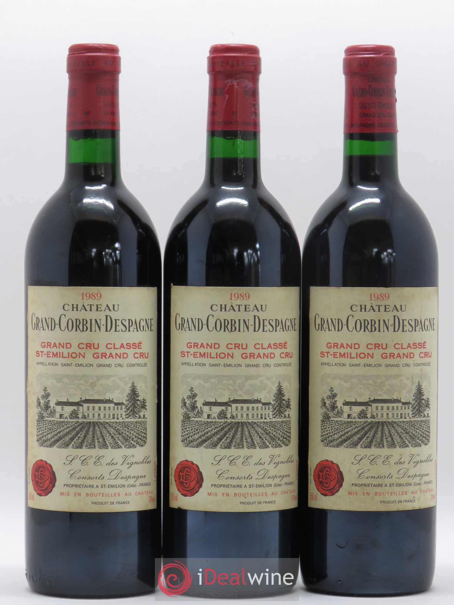 Château Grand Corbin Despagne Grand Cru Classé 1989 - Lot de 3 bouteilles - 0