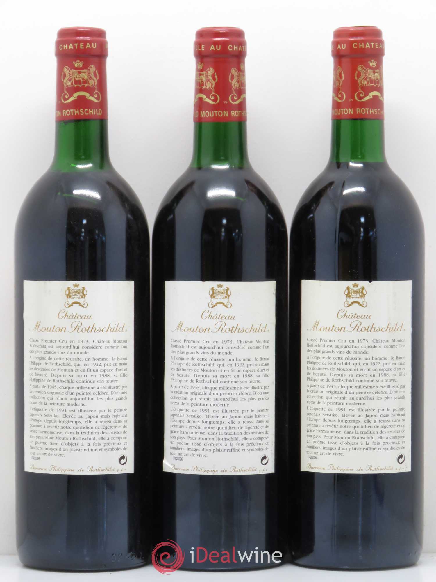 Château Mouton Rothschild 1er Grand Cru Classé 1991 - Lot de 3 bouteilles - 1