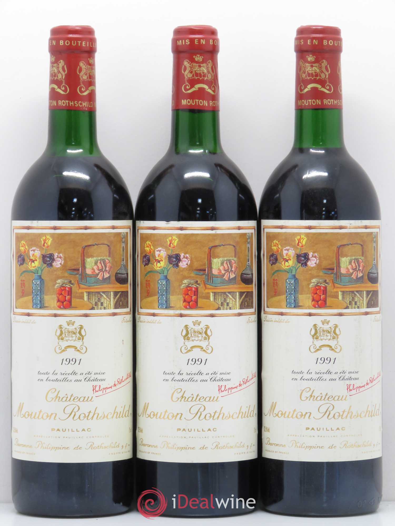 Château Mouton Rothschild 1er Grand Cru Classé 1991 - Lot de 3 bouteilles - 0