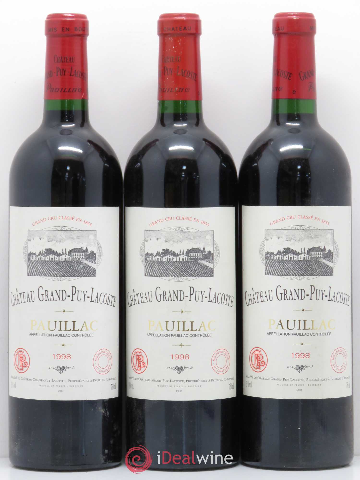 Château Grand Puy Lacoste 5ème Grand Cru Classé 1998 - Lot de 3 bouteilles - 0
