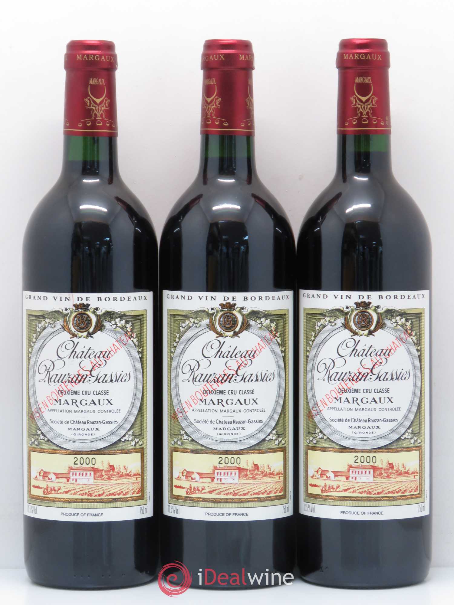 Château Rauzan-Gassies 2ème Grand Cru Classé 2000 - Lot de 3 bouteilles - 0