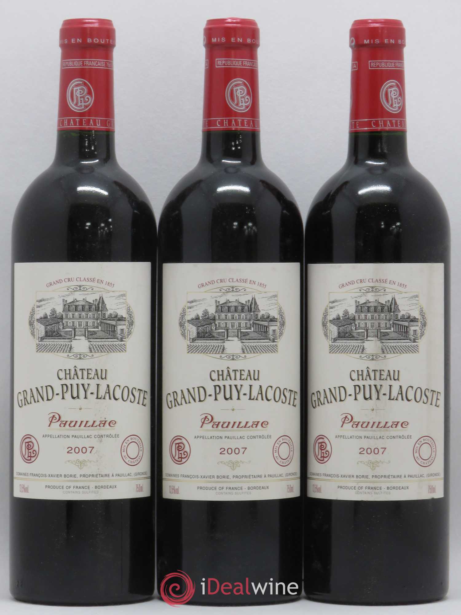 Château Grand Puy Lacoste 5ème Grand Cru Classé 2007 - Lot de 3 bouteilles - 0