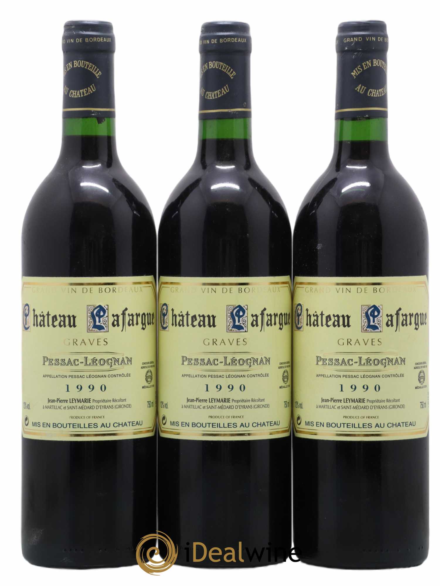 Pessac-Léognan Château Lafargue 1990 - Lot de 3 bouteilles - 0