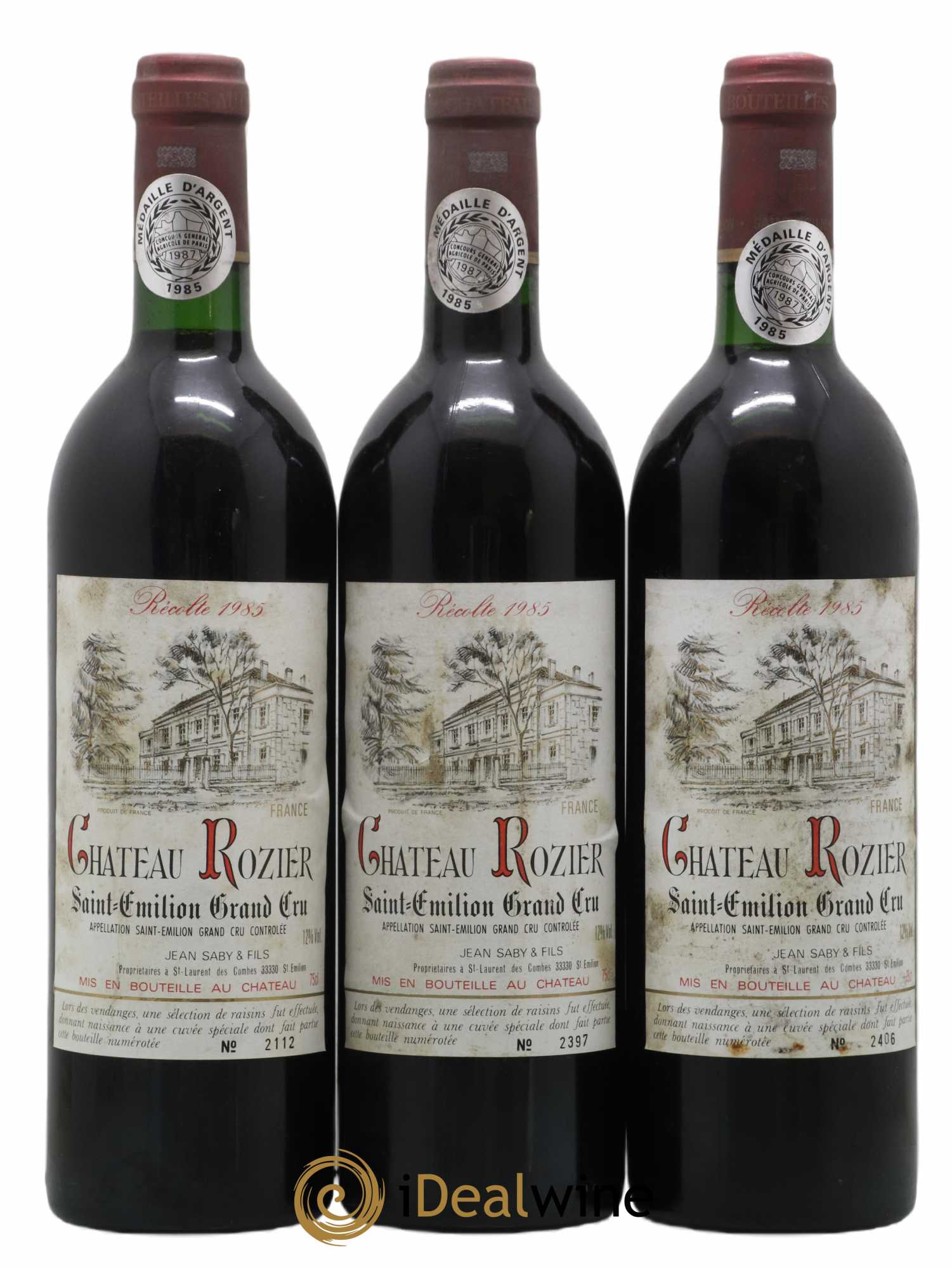 Saint-Émilion Grand Cru Château Rozier 1985 - Lot de 3 bouteilles - 0