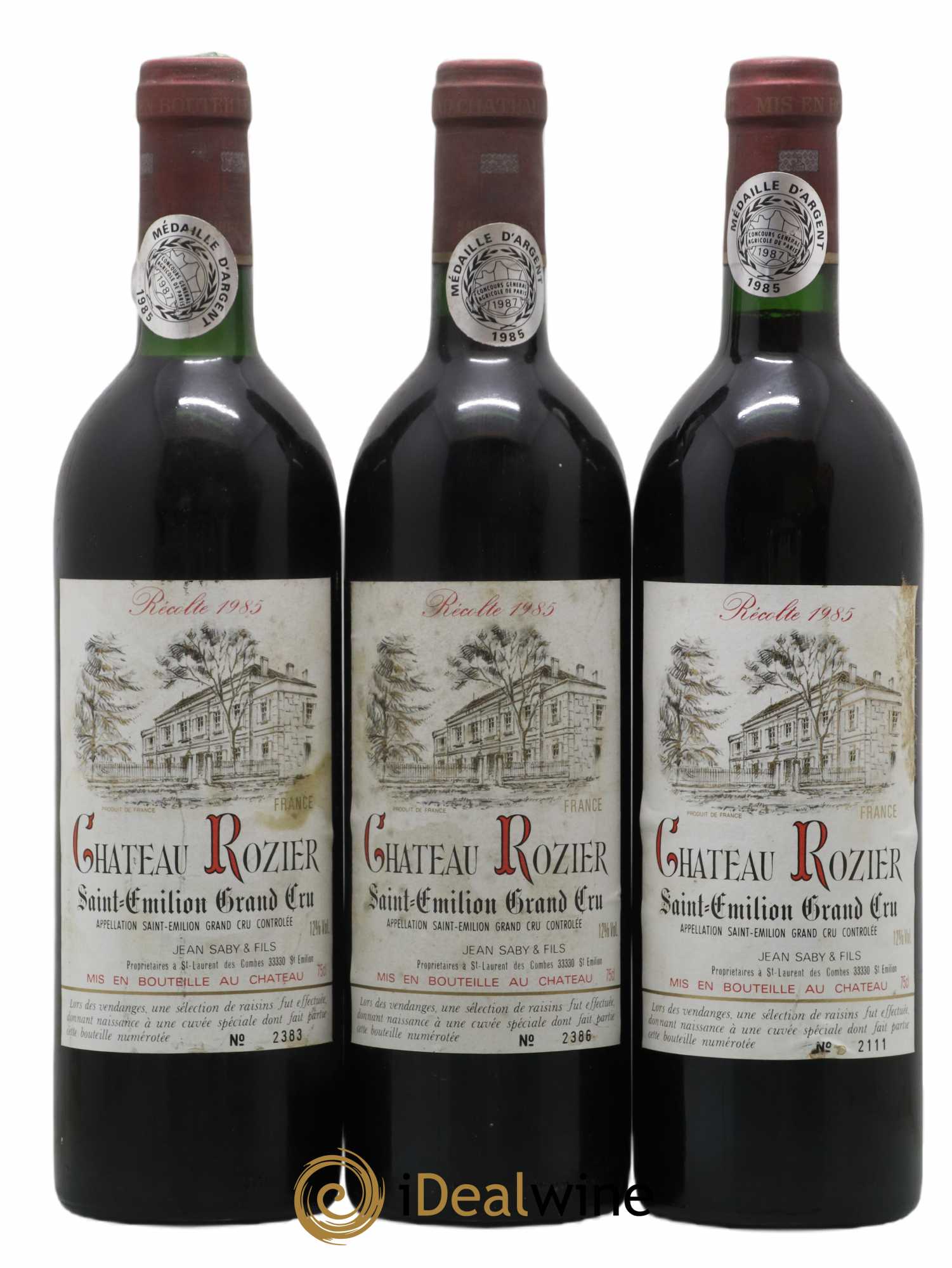 Saint-Émilion Grand Cru Château Rozier 1985 - Lot de 3 bouteilles - 0