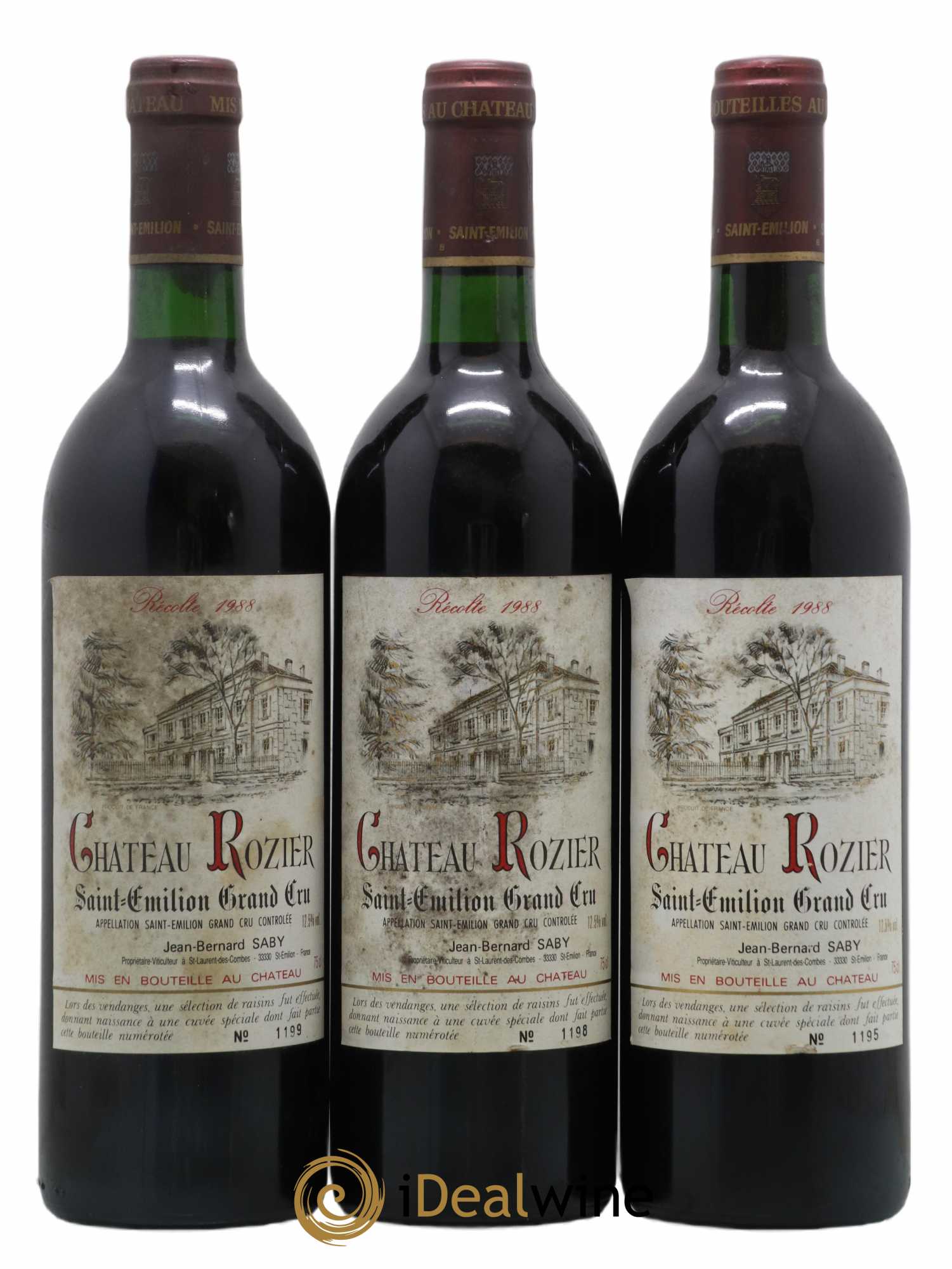Saint-Émilion Grand Cru Château Rozier 1988 - Lot de 3 bouteilles - 0