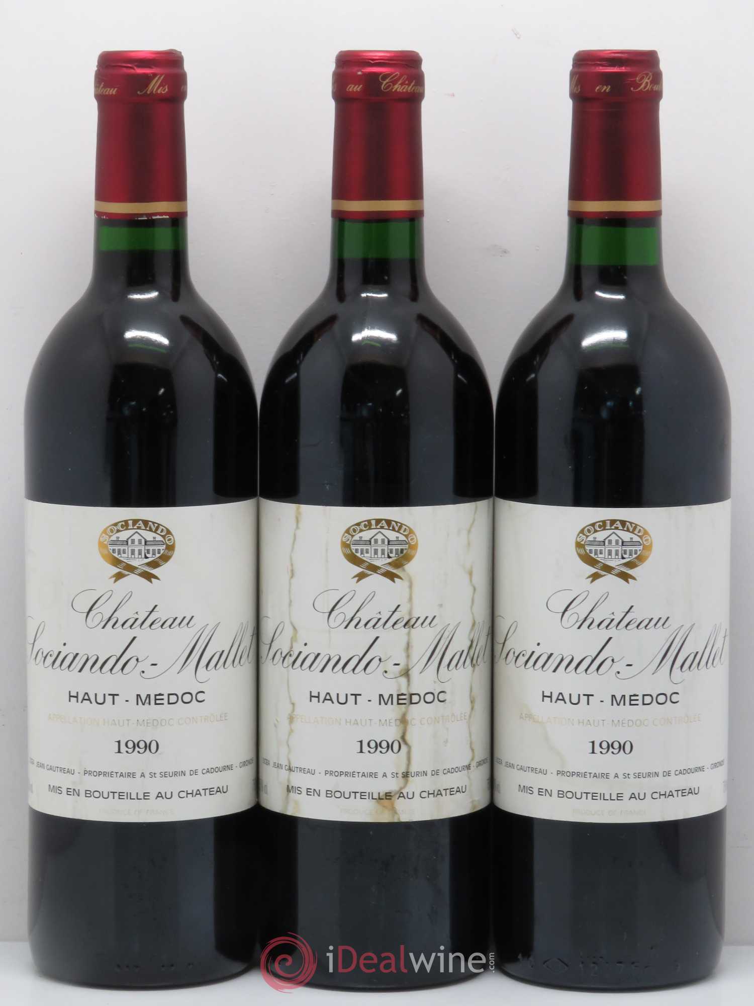 Château Sociando Mallet 1990 - Lot de 3 bouteilles - 0