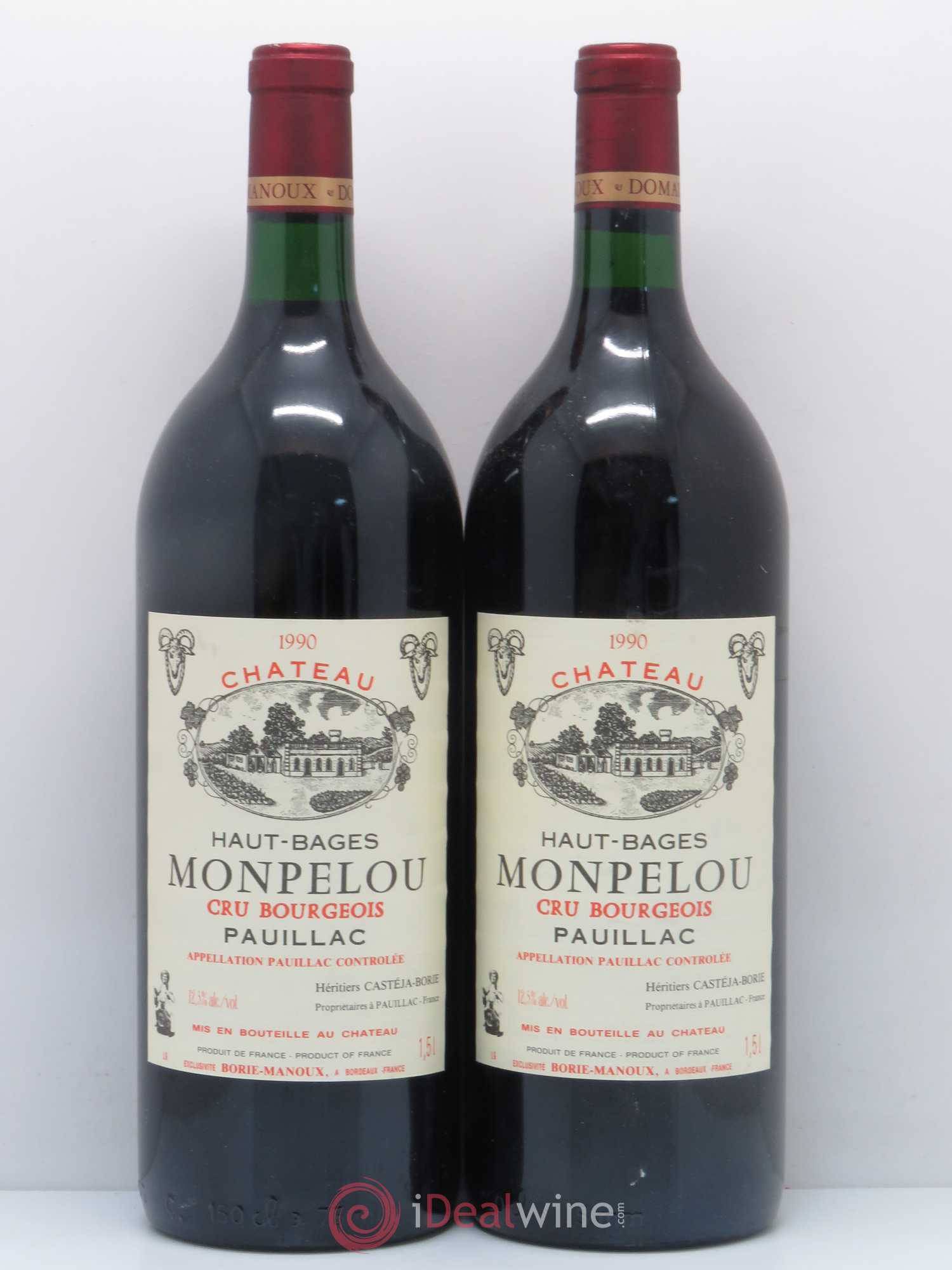 Château Haut Bages Monpelou Cru Bourgeois 1990 - Lot de 2 magnums - 0