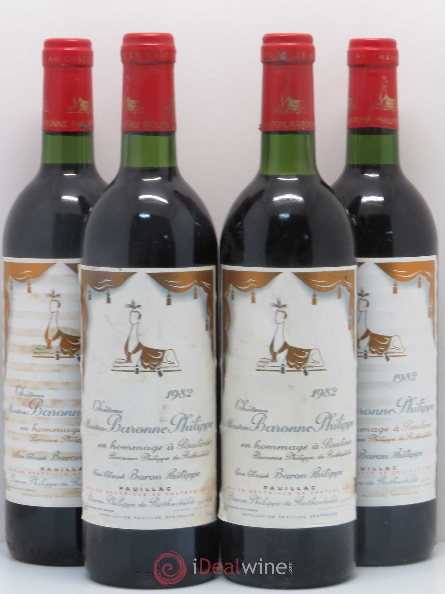 Château d' Armailhac - Mouton Baron(ne) Philippe 5ème Grand Cru Classé 1982 - Lot de 4 bouteilles - 0