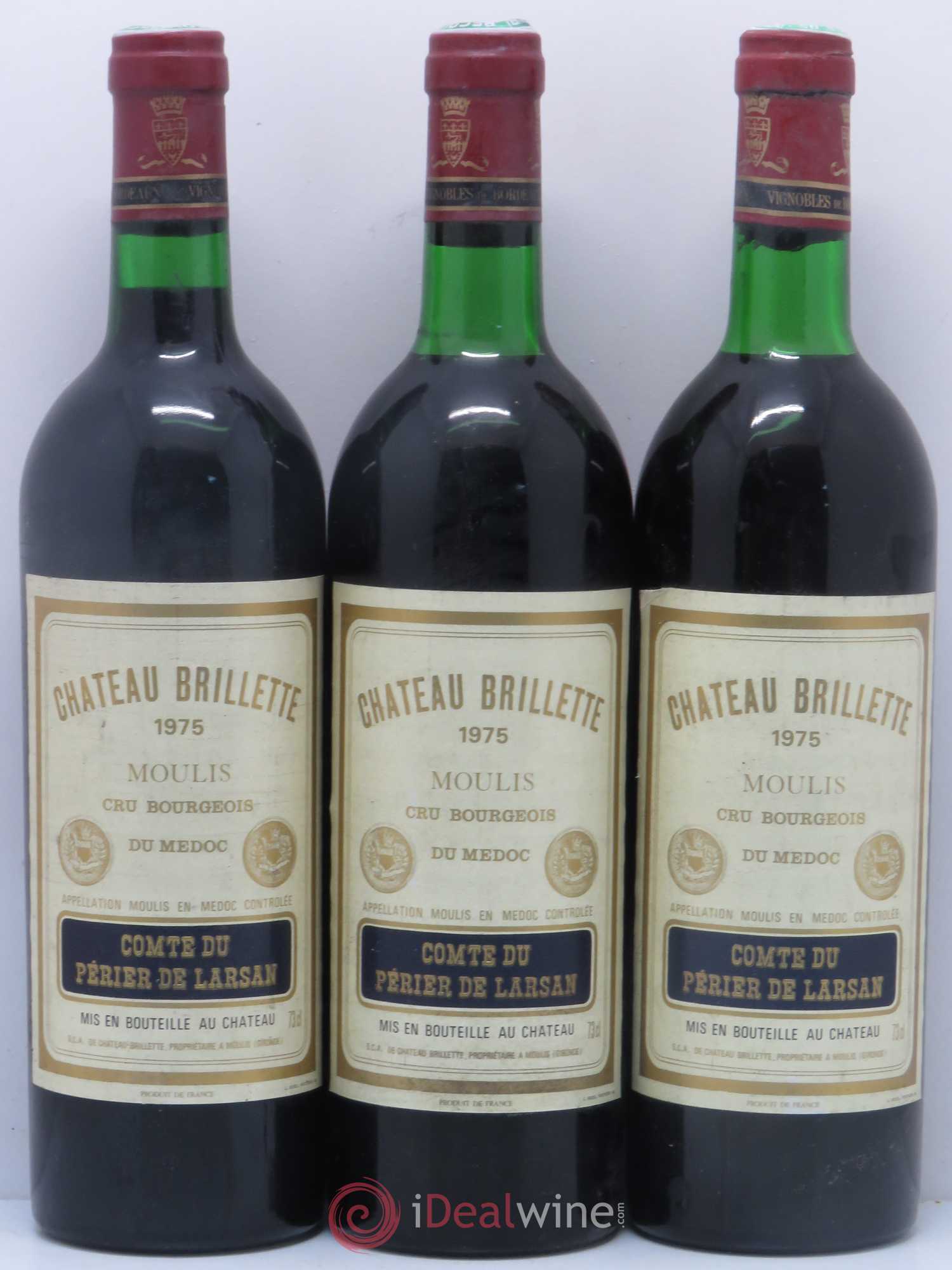 Château Brillette Cru Bourgeois 1975 - Lot de 3 bouteilles - 0