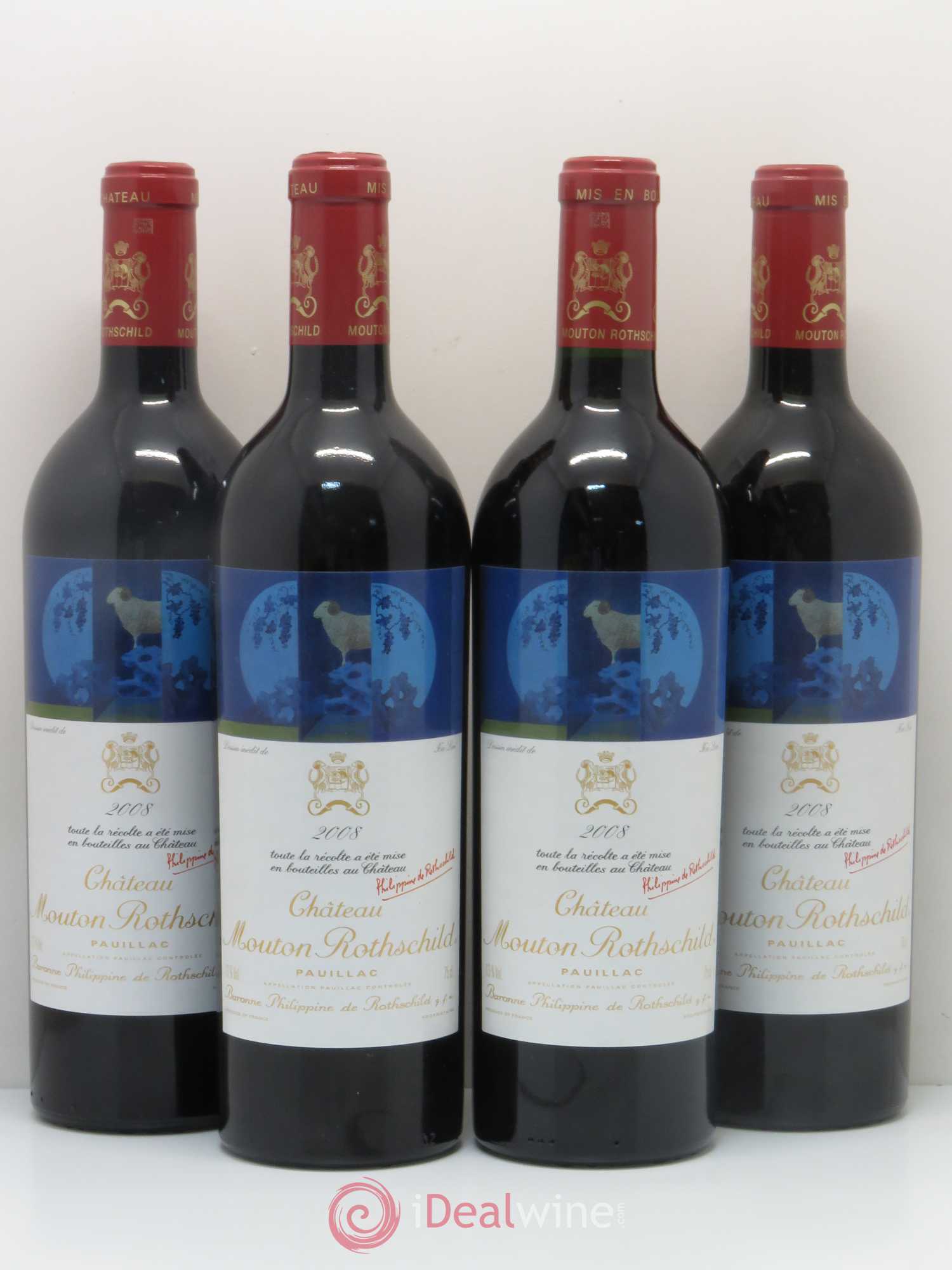 Château Mouton Rothschild 1er Grand Cru Classé 2008 - Lot de 4 bouteilles - 0