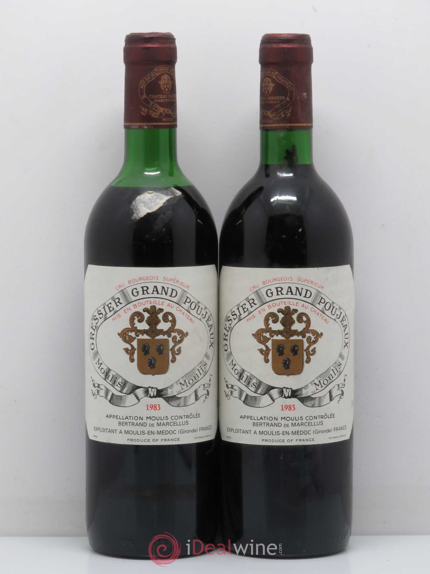 Château Gressier Grand Poujeaux Cru Bourgeois 1983 - Lot de 2 bouteilles - 0