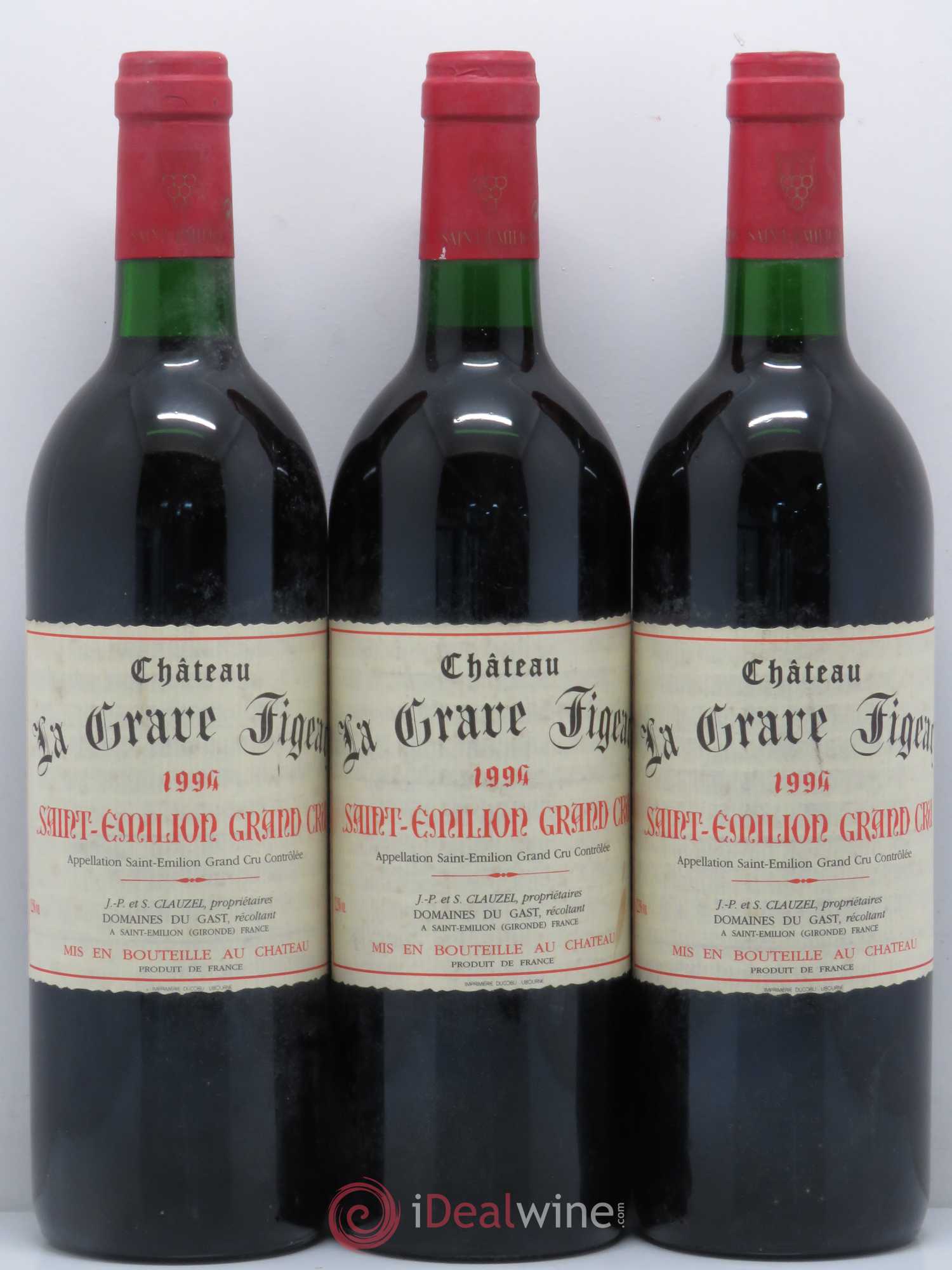 Bordeaux Saint Emilion grand Cru La Grave Figeac 1994 - Posten von 3 Flaschen - 0
