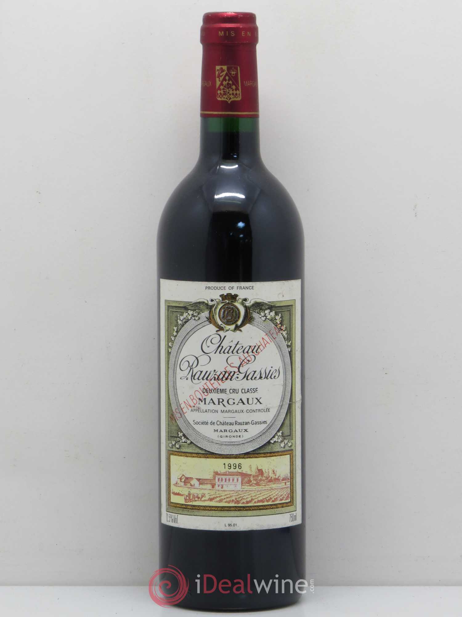Château Rauzan-Gassies 2ème Grand Cru Classé (sans prix de réserve) 1996 - Lot de 1 bouteille - 0