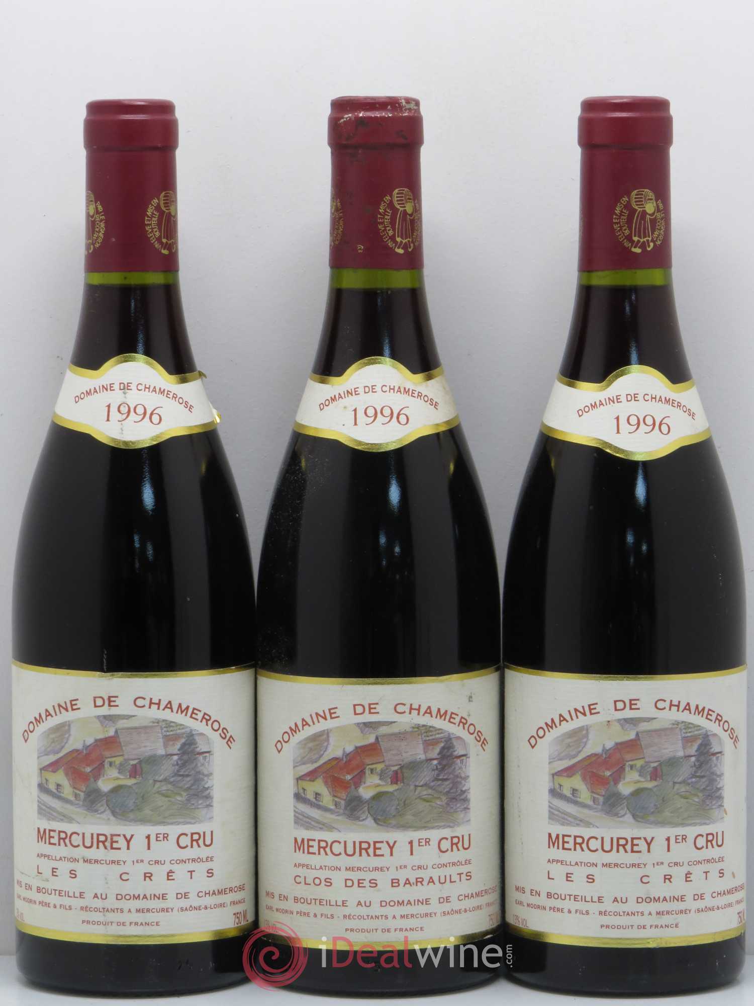 Mercurey 1er Cru Clos des Baraults Chamerose (sans prix de réserve) 1996 - Posten von 3 Flaschen - 0