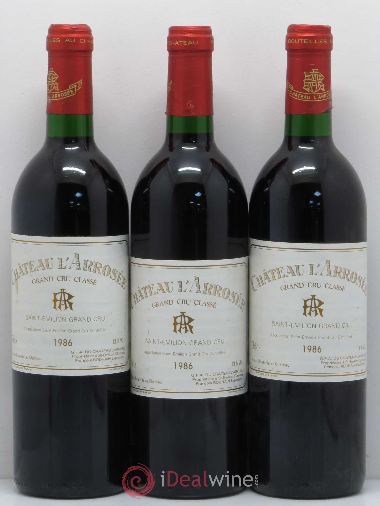 Château l' Arrosée Grand Cru Classé 1986 - Lot de 3 bouteilles - 0