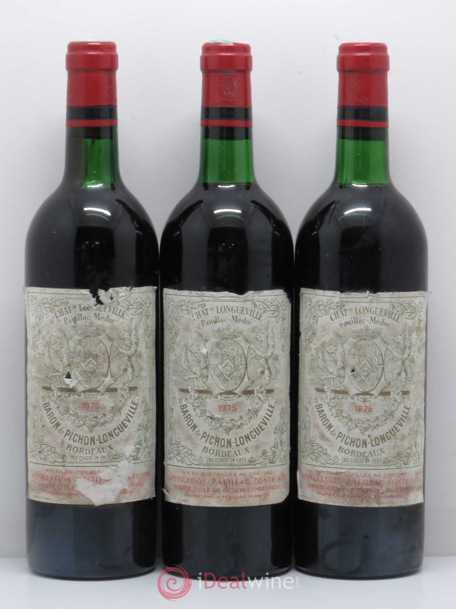 Pichon Longueville Baron 2ème Grand Cru Classé 1975 - Lot de 3 bouteilles - 0
