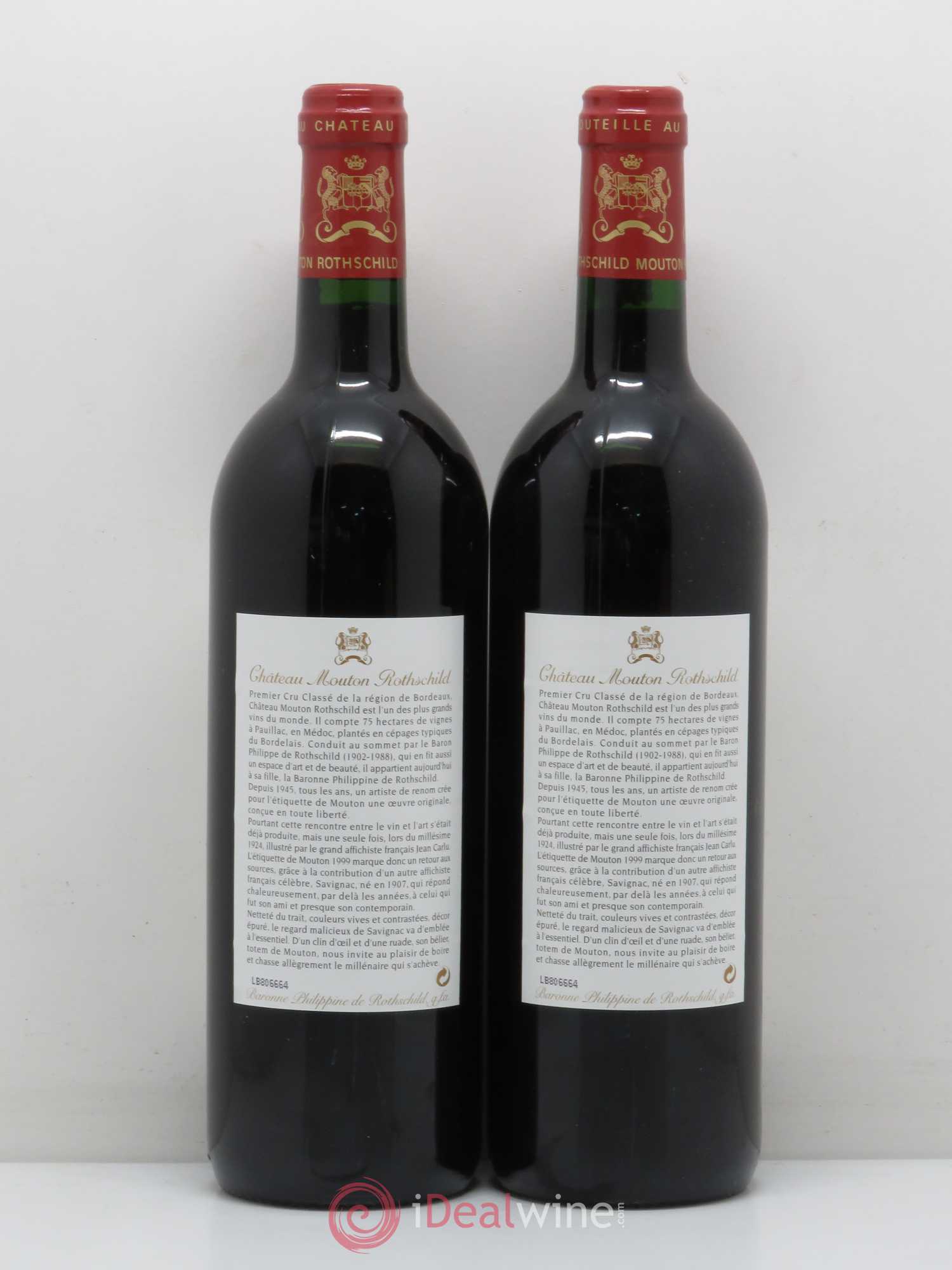 Château Mouton Rothschild 1er Grand Cru Classé 1999 - Lot de 2 bouteilles - 1