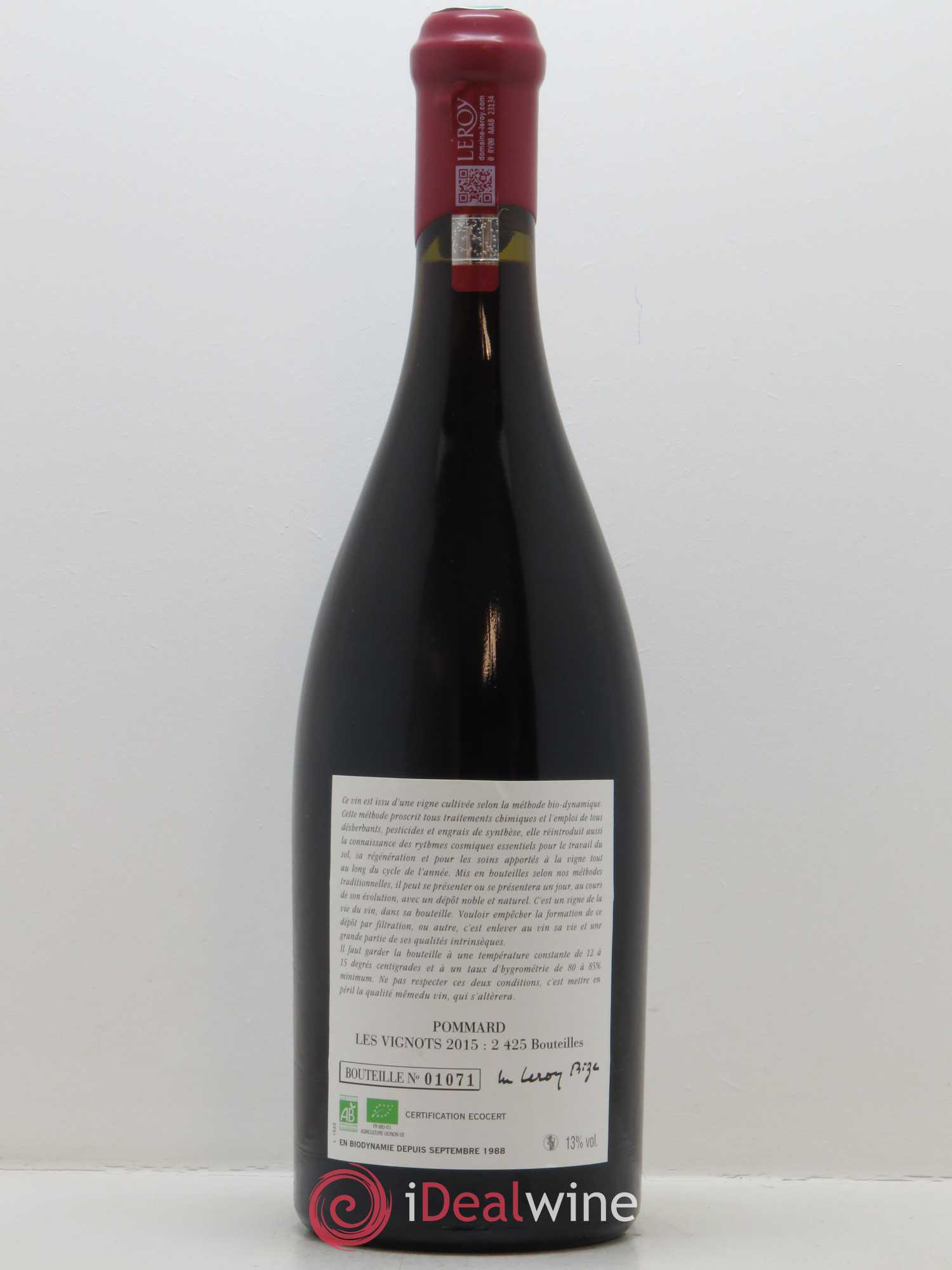 Pommard Les Vignots Leroy (Domaine) 2015 - Lot de 1 bouteille - 1