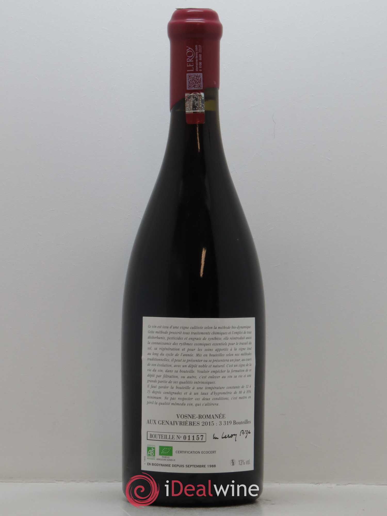 Vosne-Romanée Les Genaivrières Leroy (Domaine) 2015 - Lot de 1 bouteille - 1