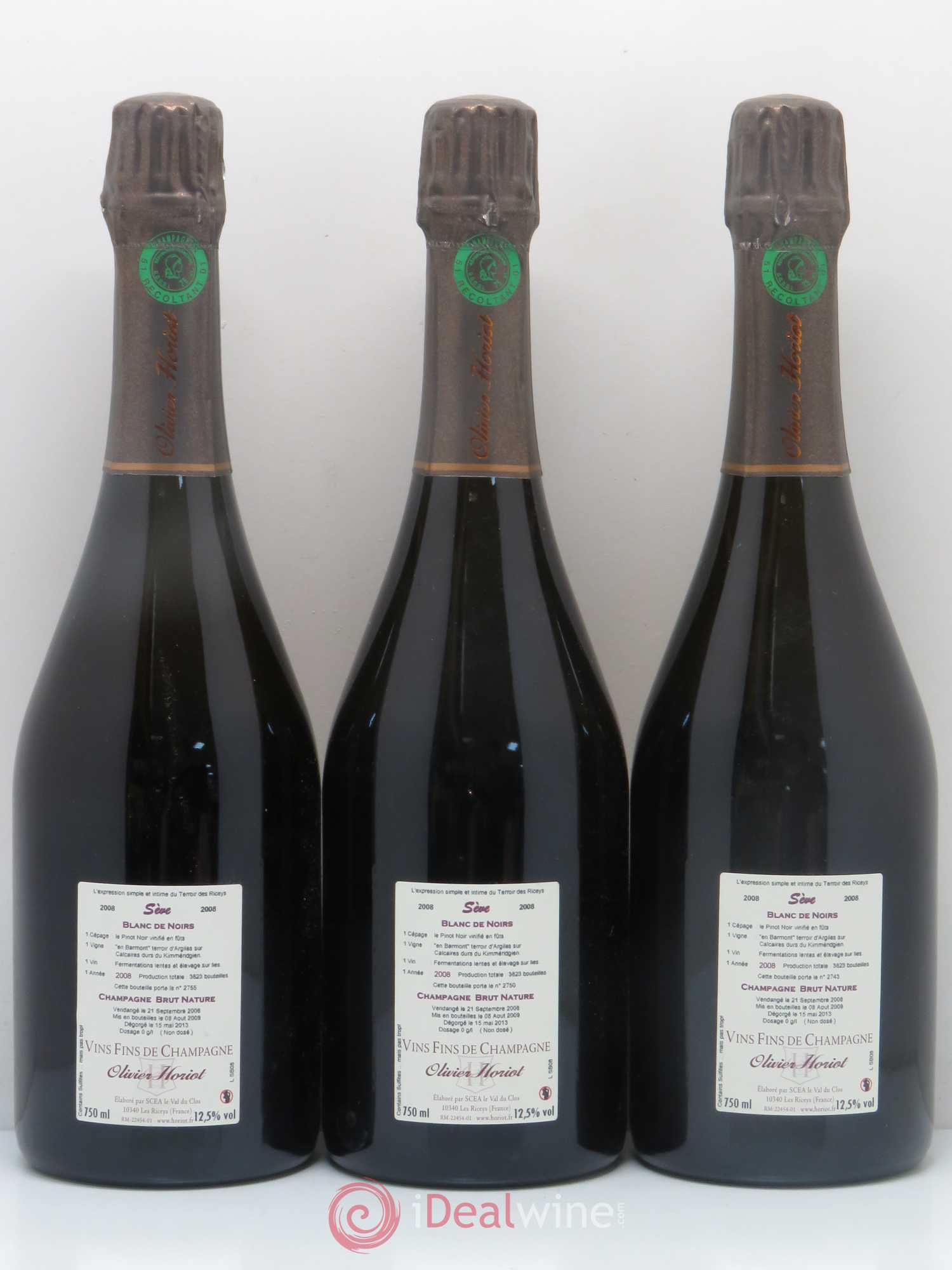 Blanc de Noirs Sève Brut Nature Olivier Horiot En Barmont (sans prix de réserve) 2008 - Posten von 3 Flaschen - 1