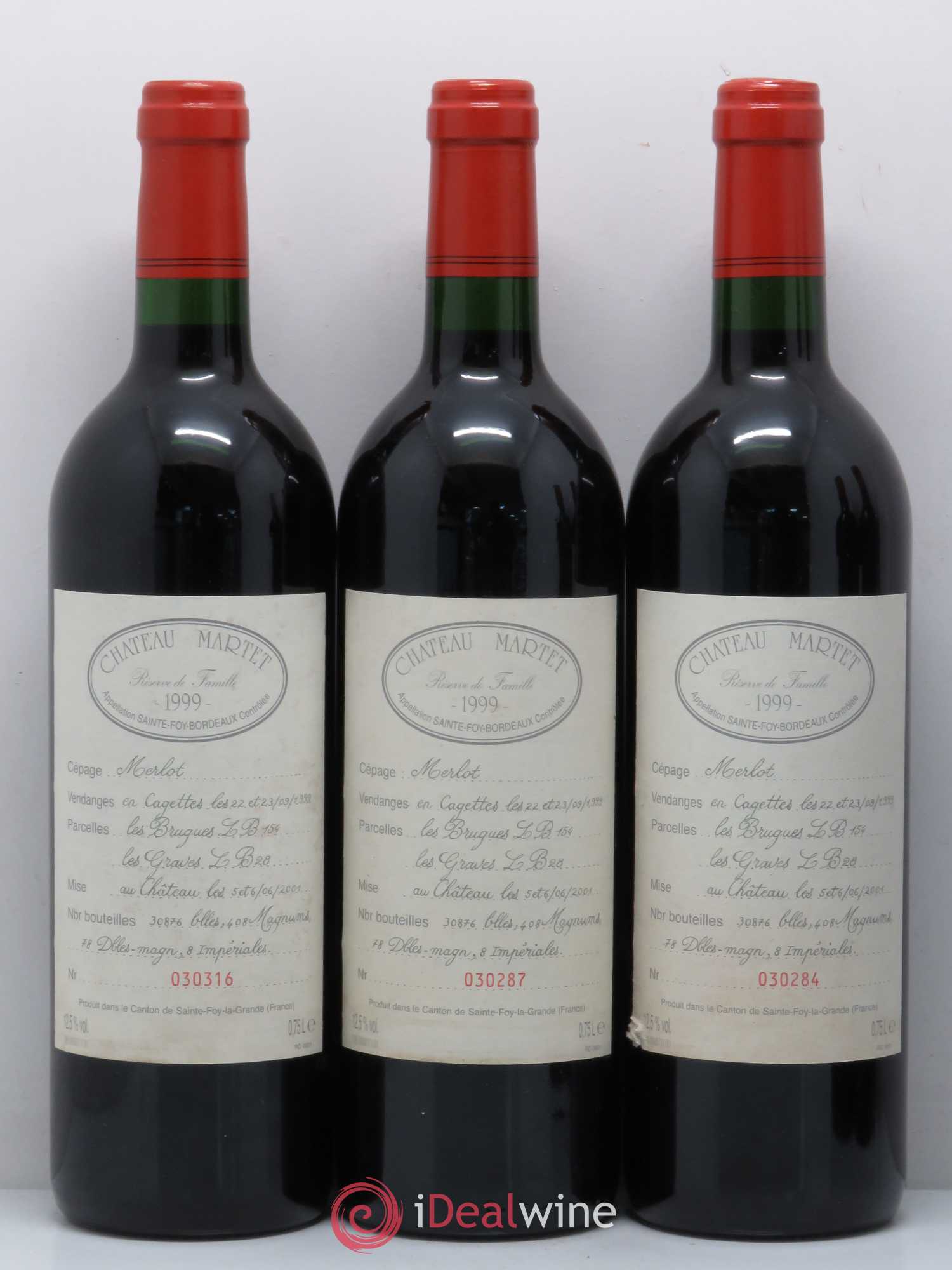 Sainte-Foy-Bordeaux Château Martet réserve de famille (sans prix de réserve) 1999 - Posten von 5 Flaschen - 1