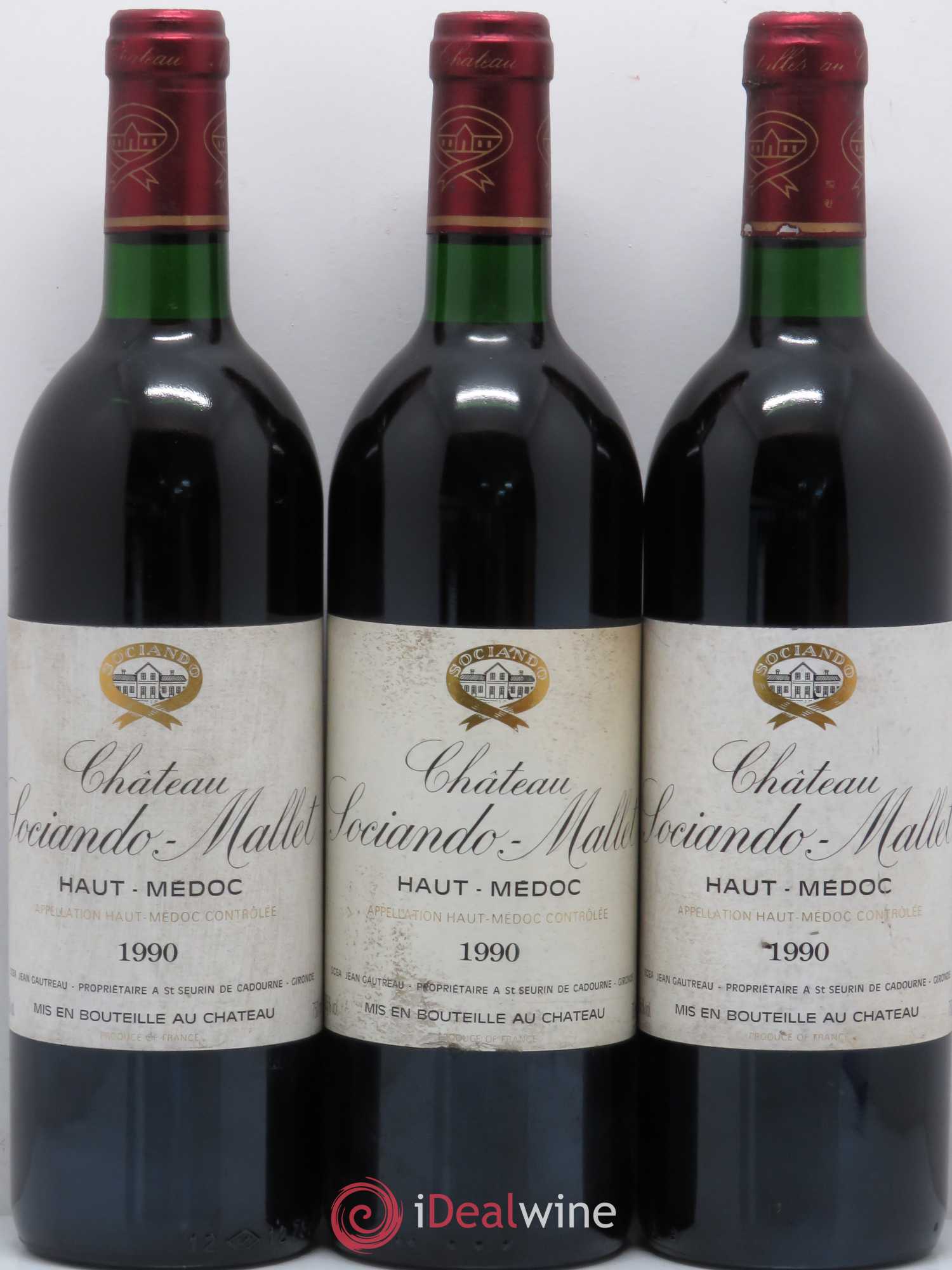 Château Sociando Mallet 1990 - Lot de 3 bouteilles - 0
