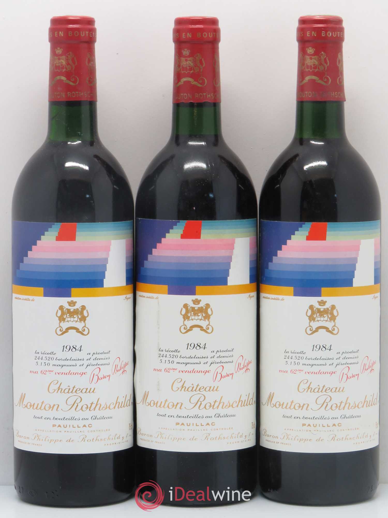 Château Mouton Rothschild 1er Grand Cru Classé 1984 - Lot de 3 bouteilles - 0