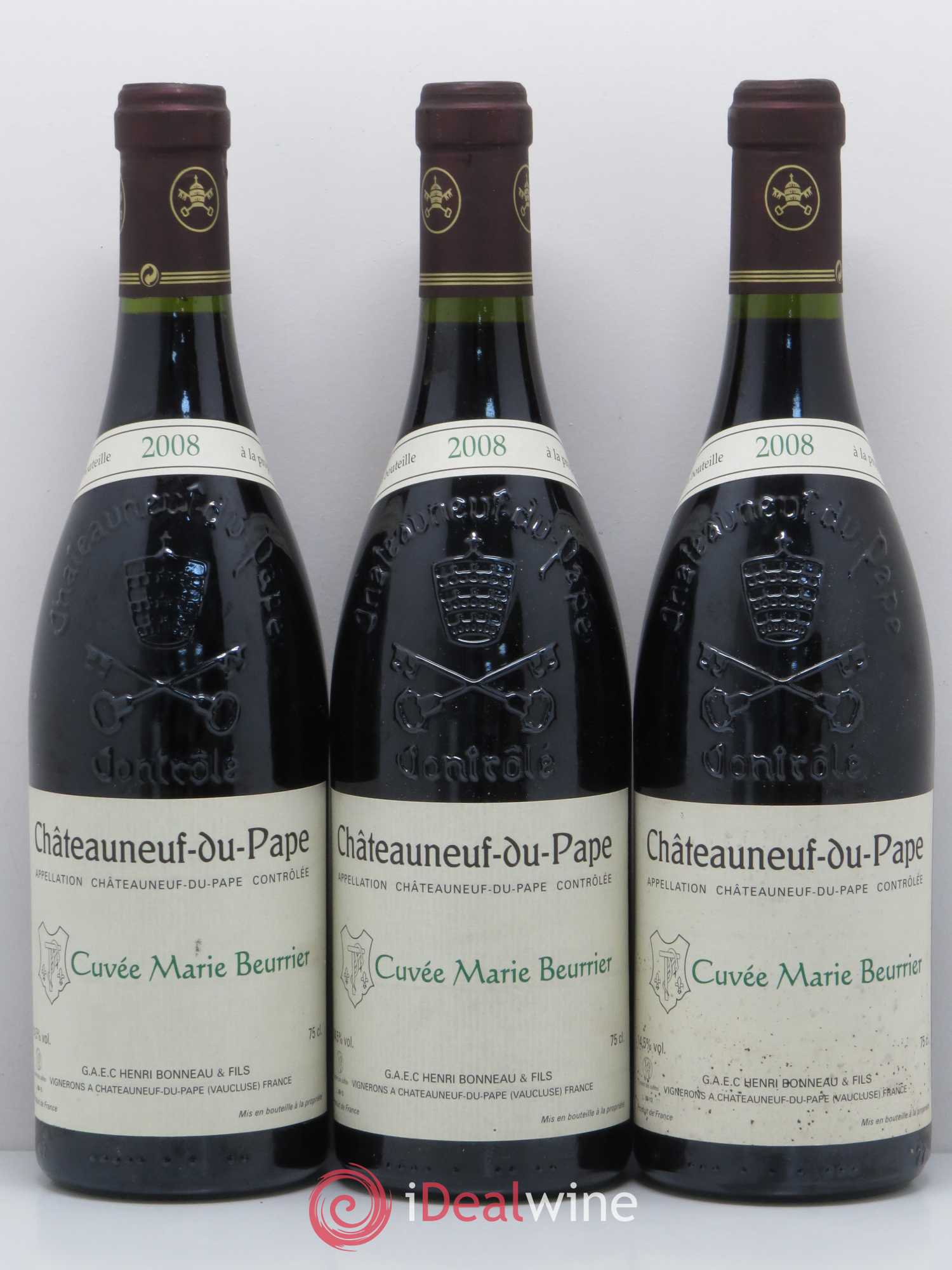Châteauneuf-du-Pape Marie Beurrier Henri Bonneau & Fils 2008 - Lot de 3 bouteilles - 0