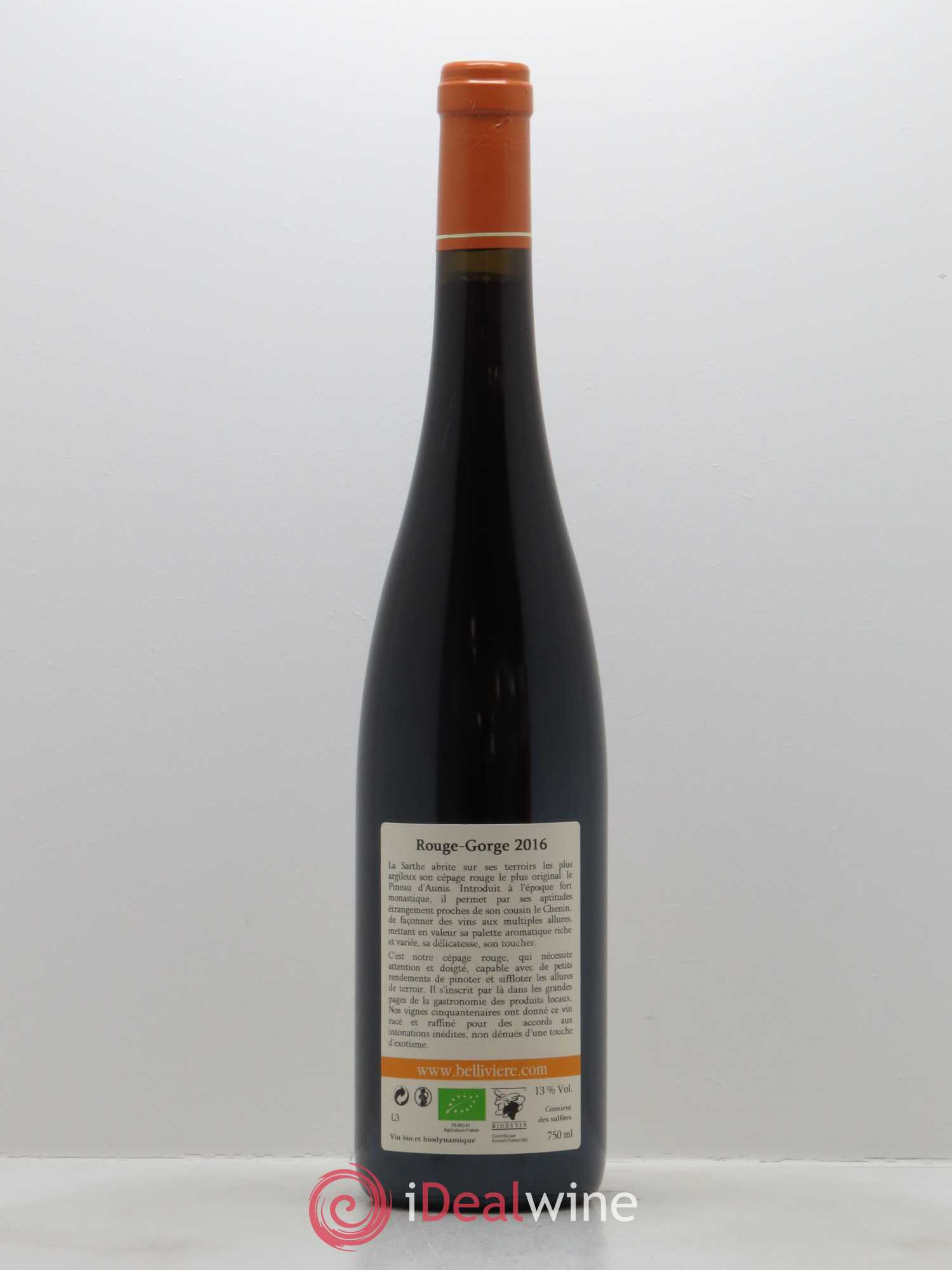 Coteaux du Loir Le Rouge Gorge Domaine de Bellivière 2016 - Lot de 1 bouteille - 1