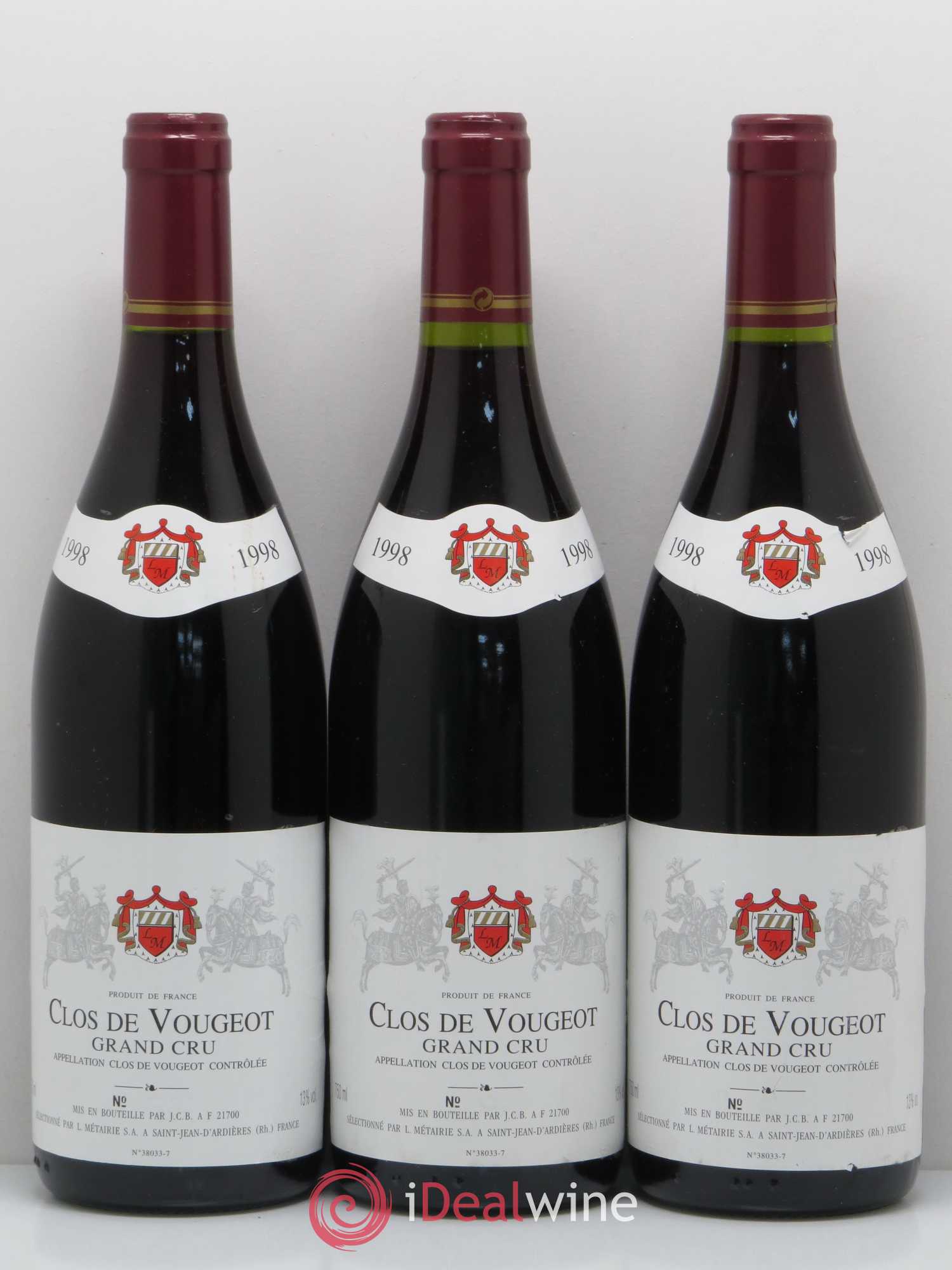 Clos de Vougeot Grand Cru JCB AF 1998 - Lot de 3 bouteilles - 0