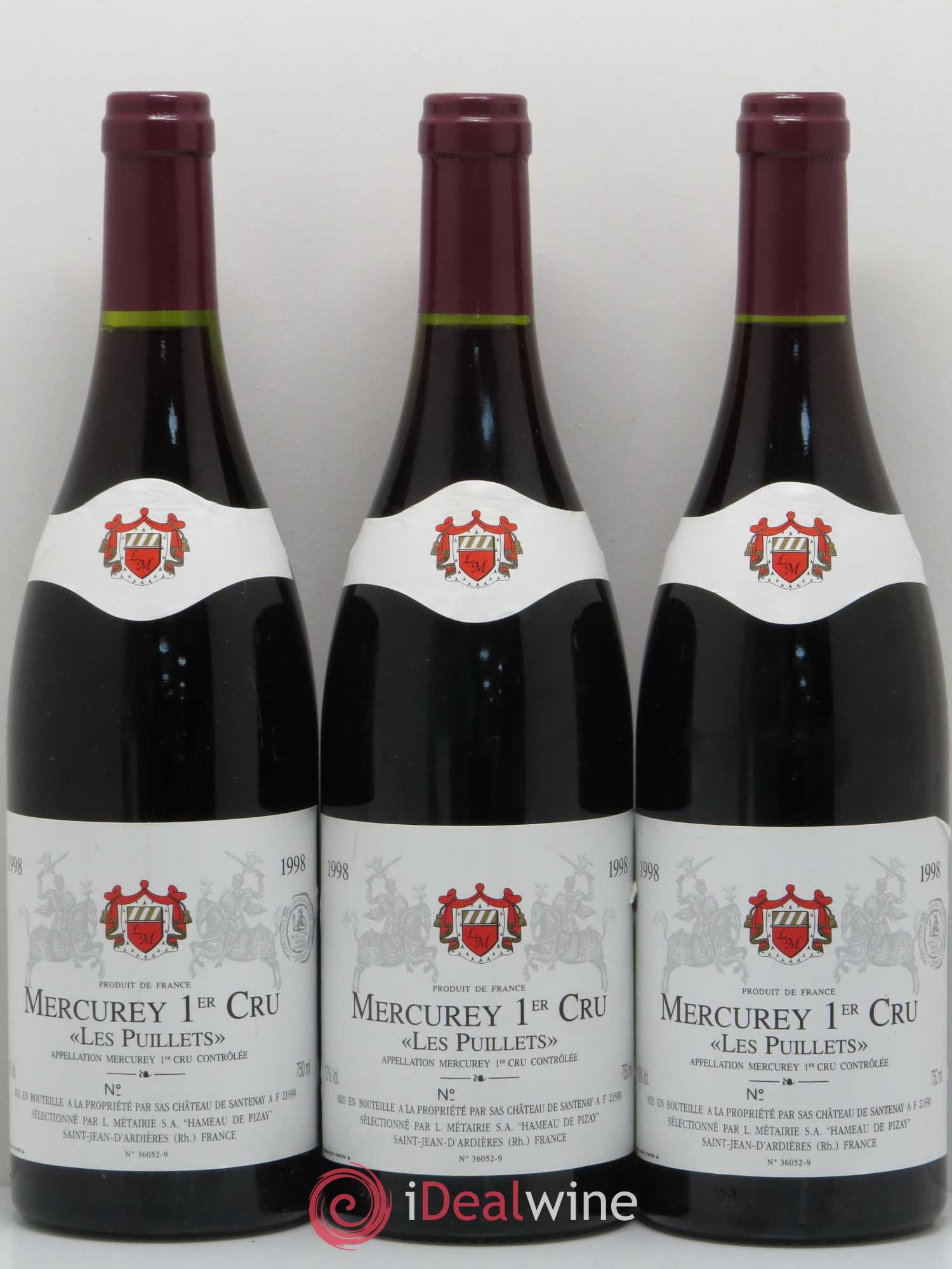 Mercurey 1er Cru Les Puillets Château De Santenay 1998 - Lot de 3 bouteilles - 0