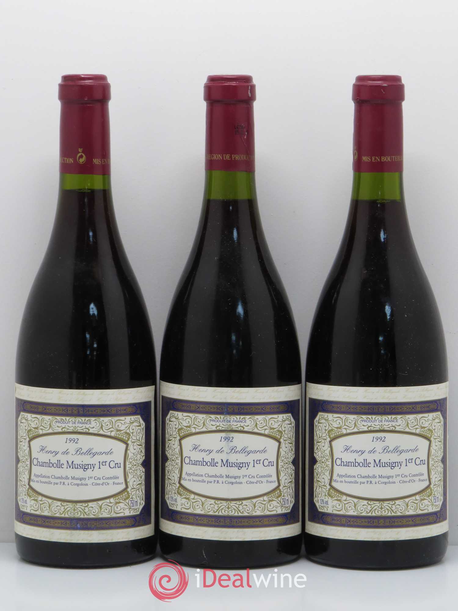 Chambolle-Musigny 1er Cru H De Belegarde 1992 - Lot de 3 bouteilles - 0