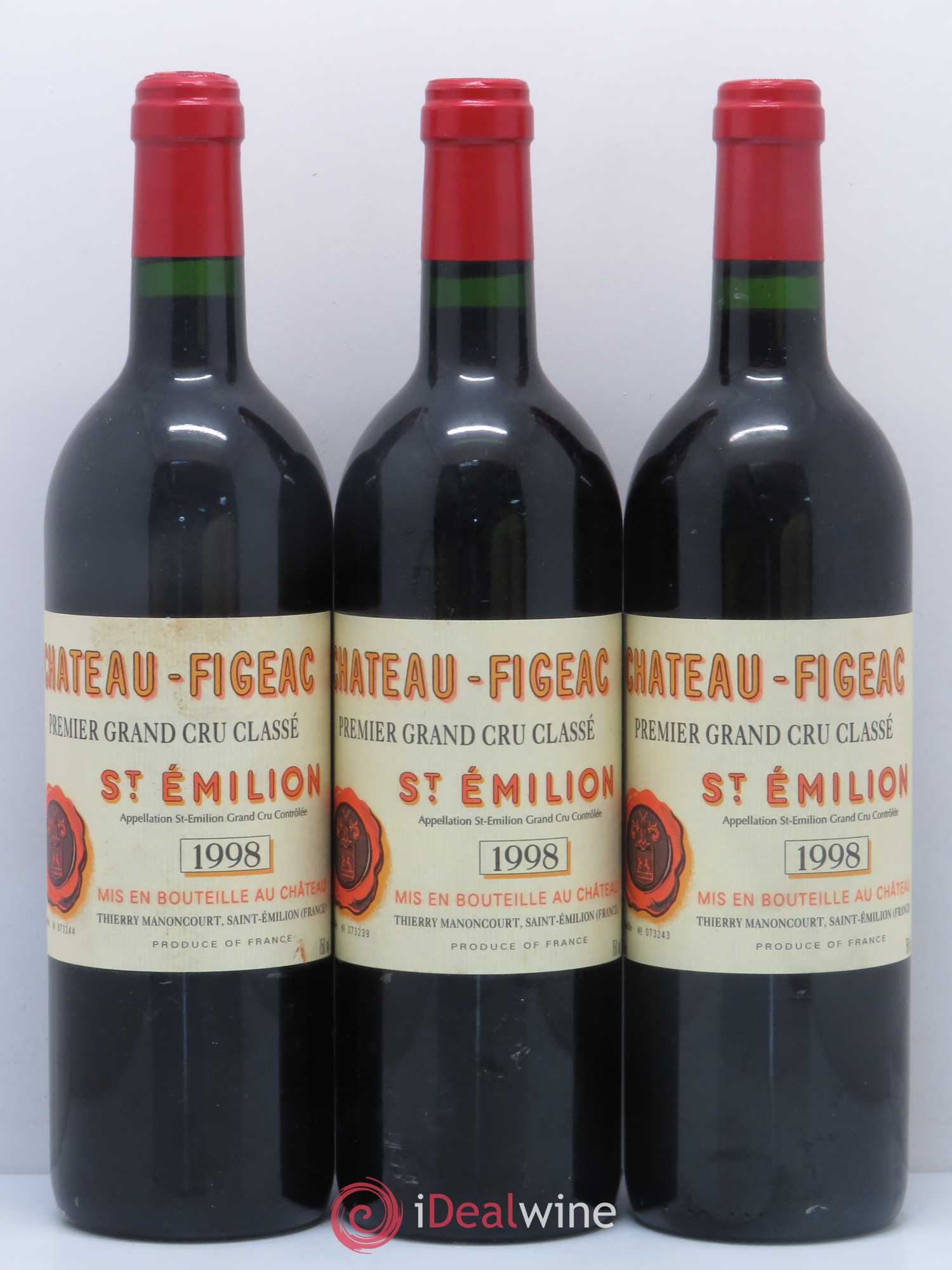 Château Figeac 1er Grand Cru Classé A 1998 - Lot de 3 bouteilles - 0