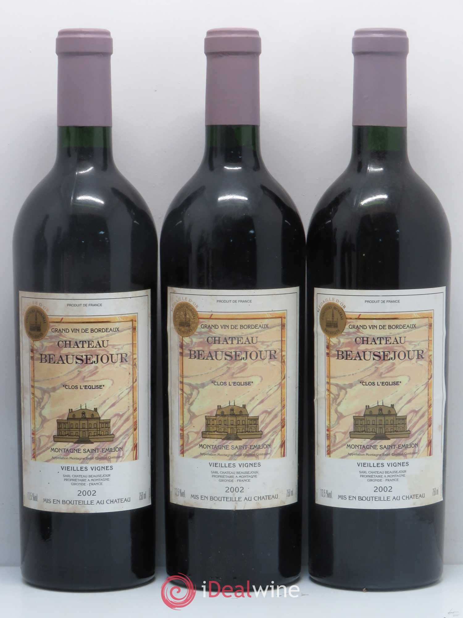 Montagne Saint-Émilion Chateau Beausejour Clos l'Eglise Vieilles Vignes  2002 - Lot of 6 bottles - 1