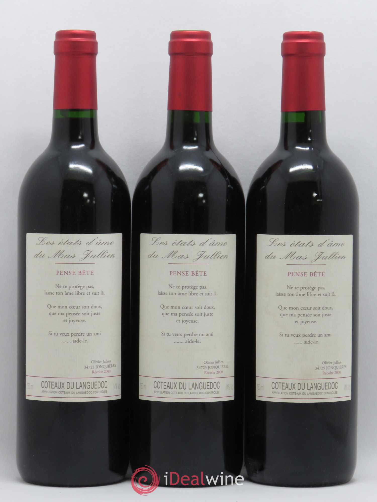 Terrasses du Larzac Mas Jullien Les Etats d'Ame du Mas Jullien Olivier Jullien Pense bête 2000 - Lot de 3 bouteilles - 0