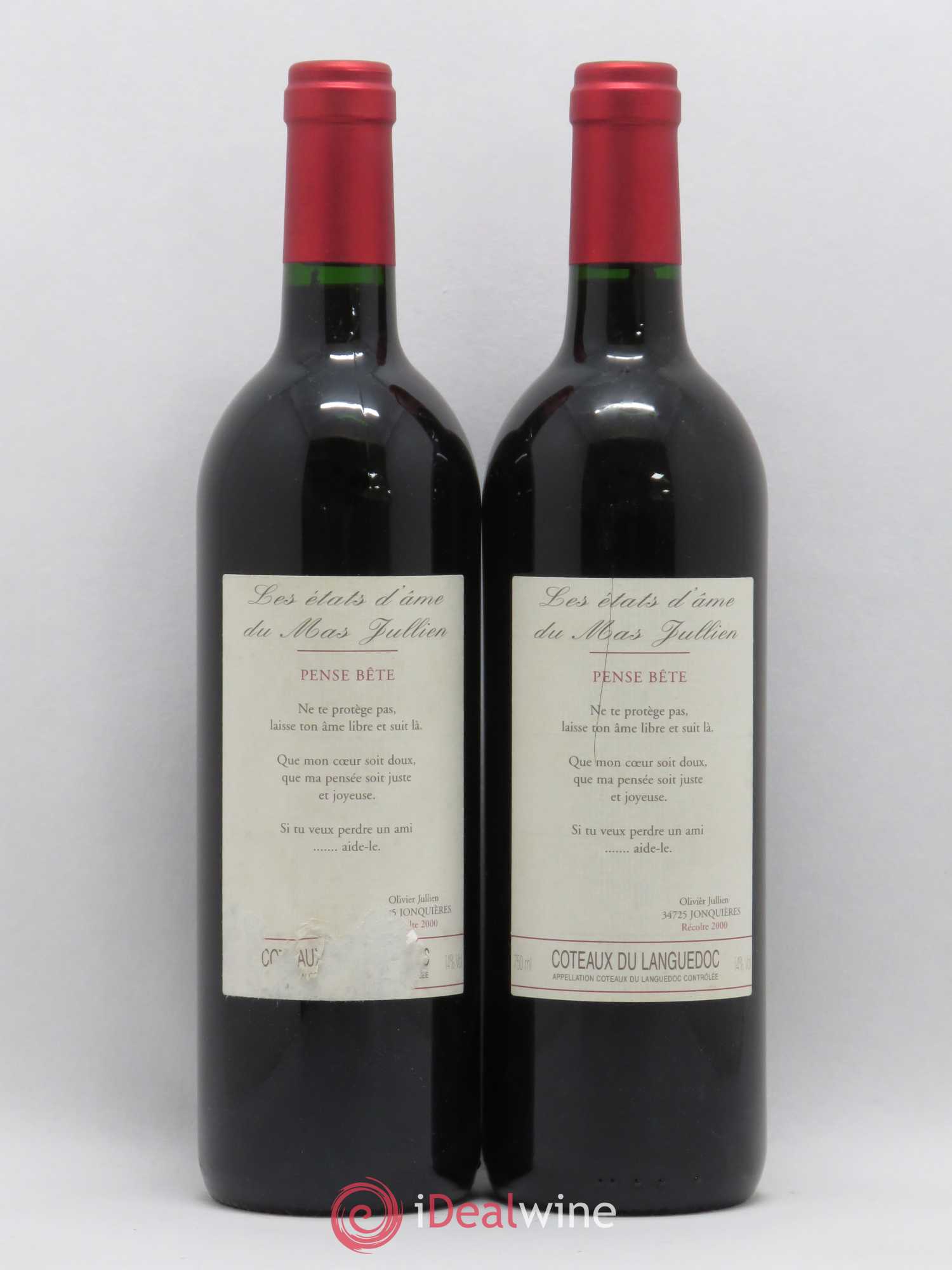 Terrasses du Larzac Mas Jullien Les Etats d'Ame du Mas Jullien Olivier Jullien Pense bête 2000 - Lot de 2 bouteilles - 0