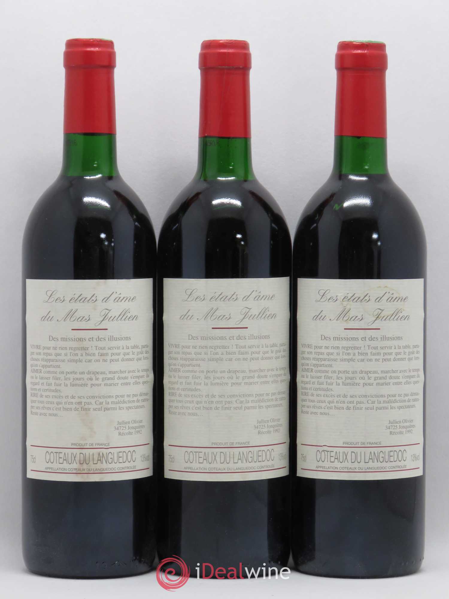 Terrasses du Larzac Mas Jullien Les Etats d'Ame du Mas Jullien Olivier Jullien 1992 - Lot de 3 bouteilles - 0