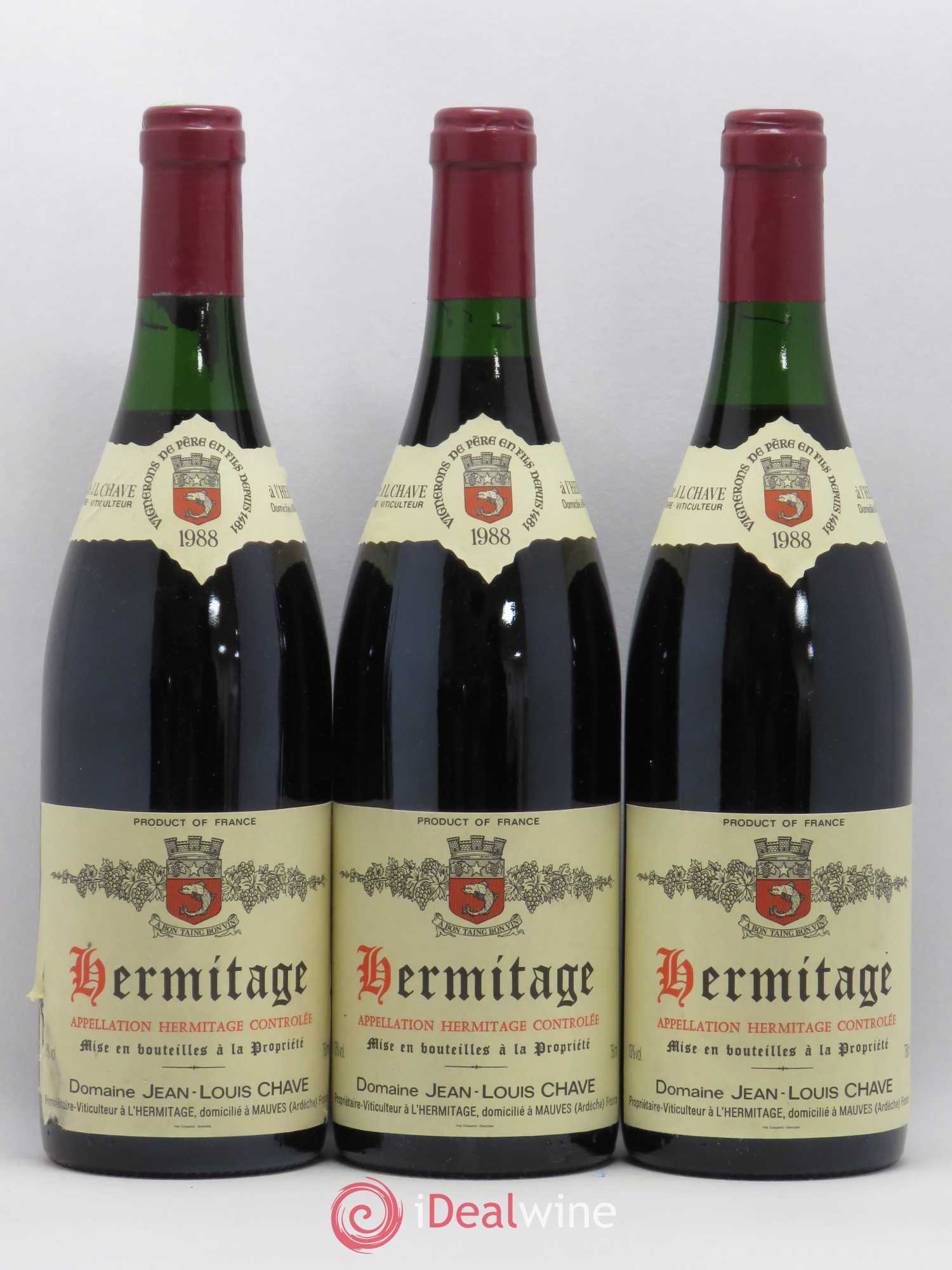 Hermitage Jean-Louis Chave 1988 - Lot de 3 bouteilles - 0