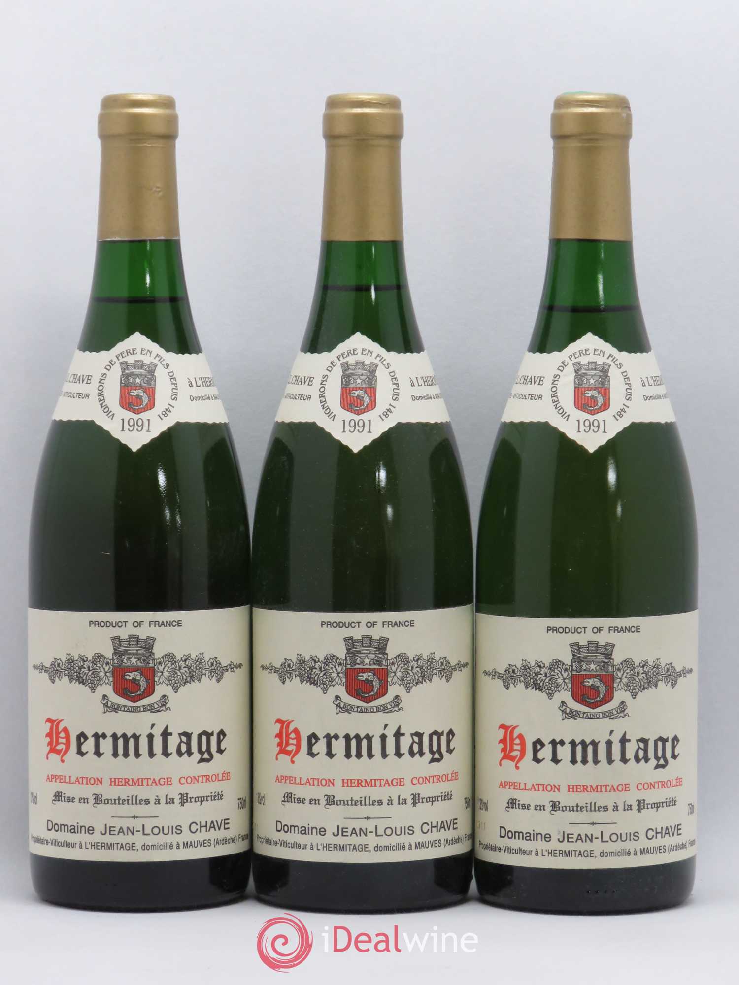 Hermitage Jean-Louis Chave 1991 - Lot de 3 bouteilles - 0