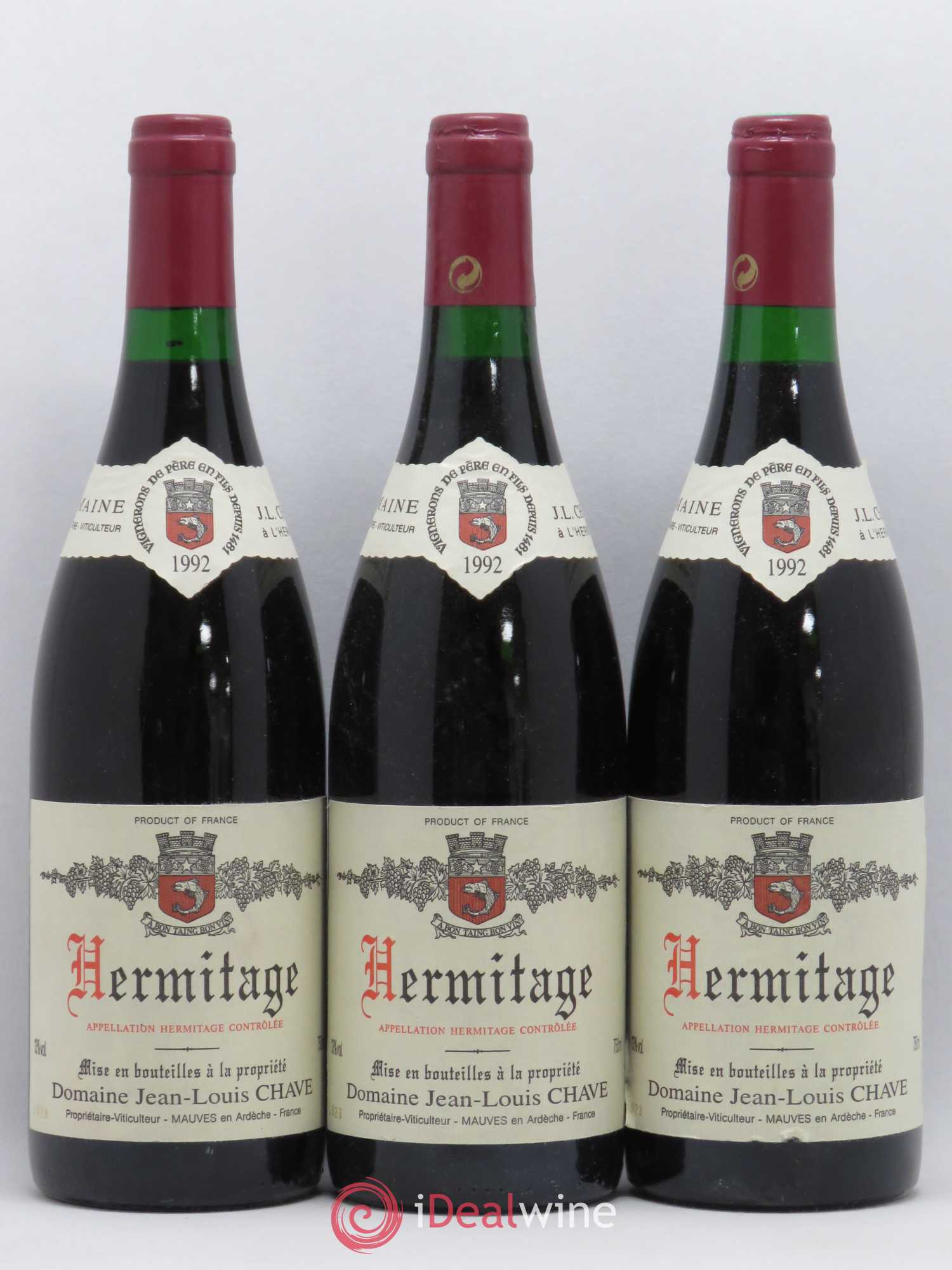 Hermitage Jean-Louis Chave 1992 - Lot de 3 bouteilles - 0