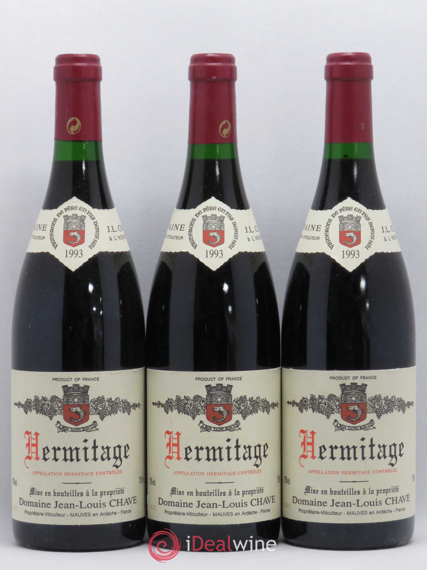 Hermitage Jean-Louis Chave 1993 - Lot de 3 bouteilles - 0