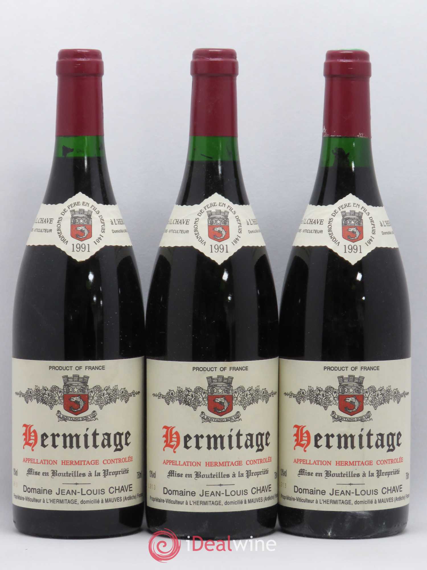 Hermitage Jean-Louis Chave 1991 - Lot de 3 bouteilles - 0