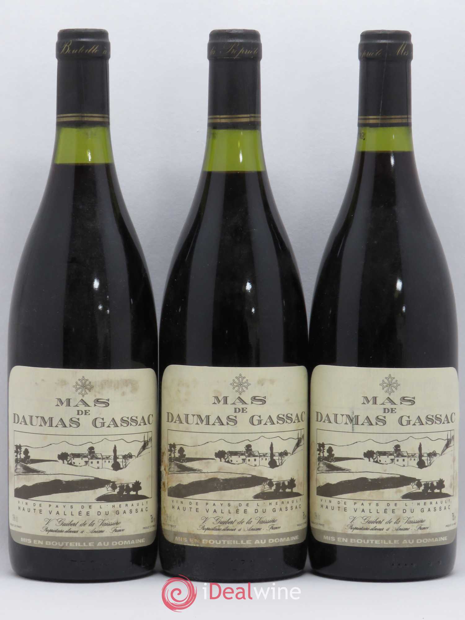Saint-Guilhem-le-Désert - Cité d'Aniane Mas Daumas Gassac Famille Guibert de La Vaissière 1991 - Lot de 3 bouteilles - 0