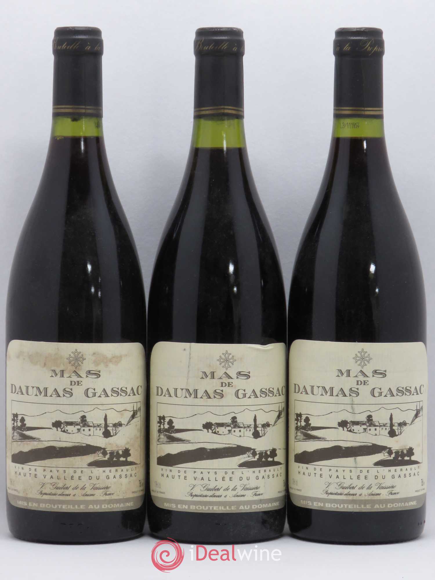 Saint-Guilhem-le-Désert - Cité d'Aniane Mas Daumas Gassac Famille Guibert de La Vaissière 1991 - Lot de 3 bouteilles - 0