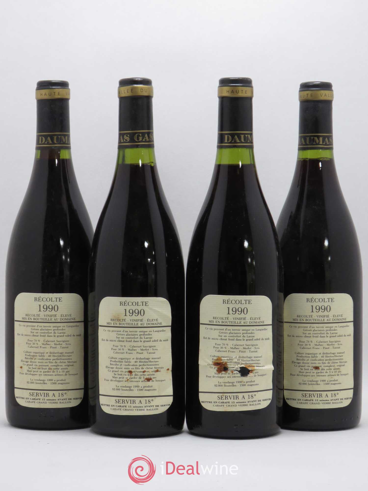 Saint-Guilhem-le-Désert - Cité d'Aniane Mas Daumas Gassac Famille Guibert de La Vaissière 1990 - Lot de 4 bouteilles - 1