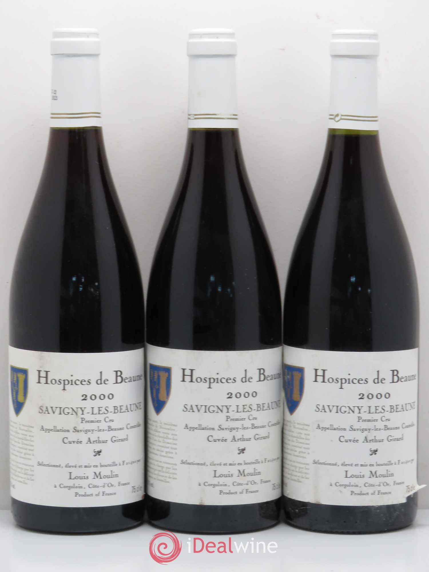 Savigny-lès-Beaune 1er Cru Cuvee Arthur Girard élevé par Louis Moulin Hospice de Beaune 2000 - Posten von 3 Flaschen - 0
