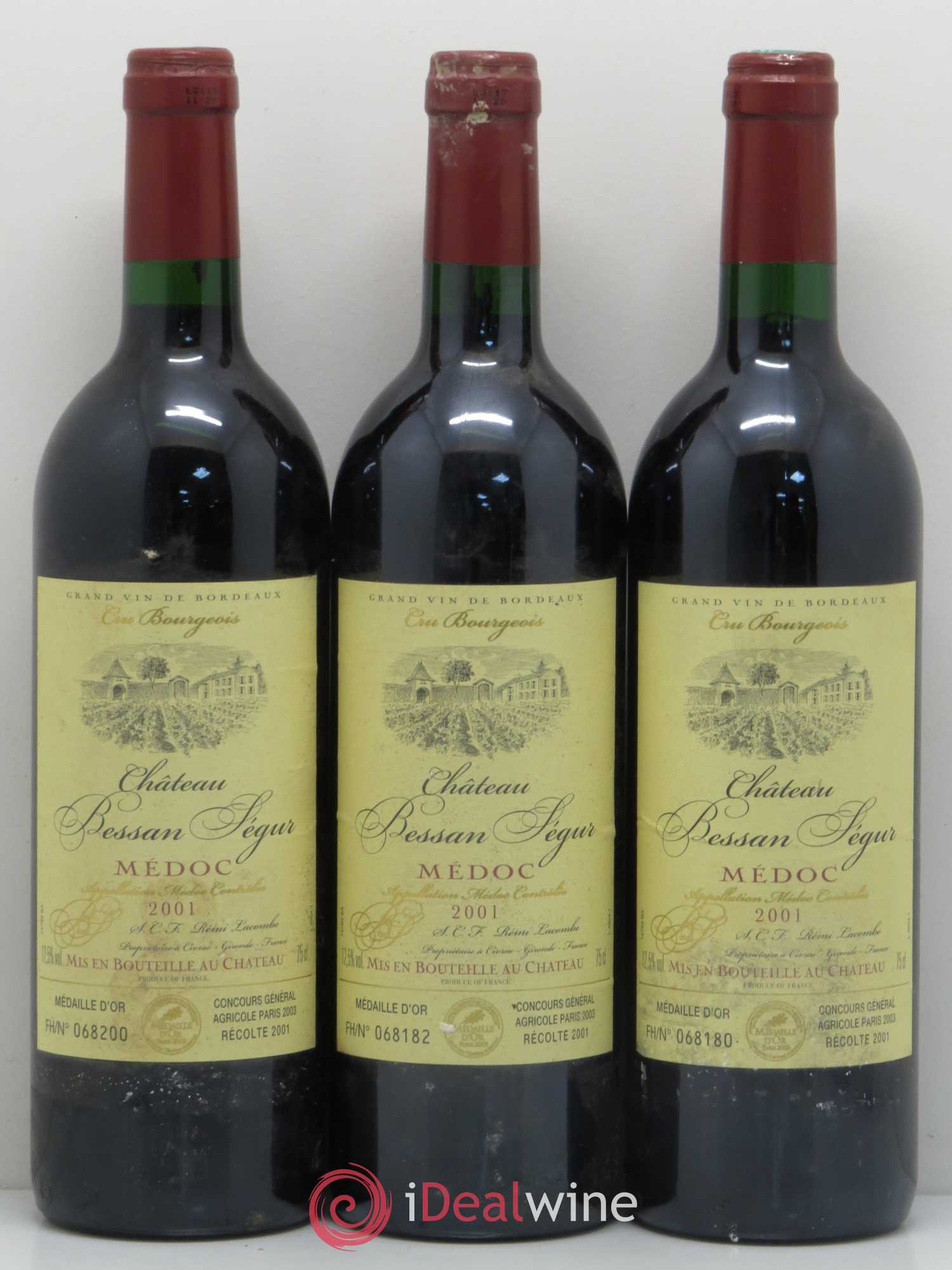 Médoc Château Bessan Segur 2001 - Lot de 3 bouteilles - 0