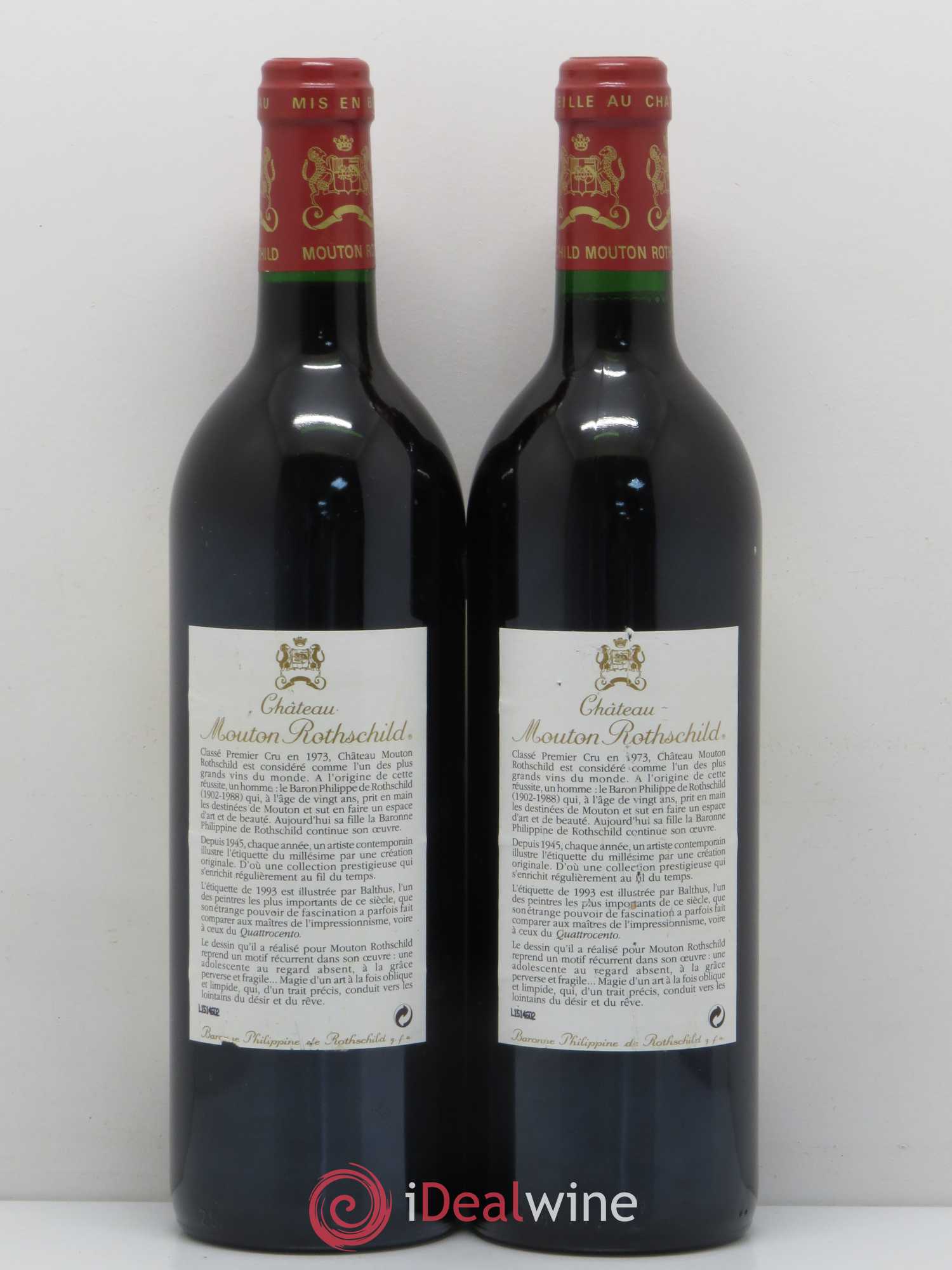 Château Mouton Rothschild 1er Grand Cru Classé 1993 - Lot de 2 bouteilles - 1